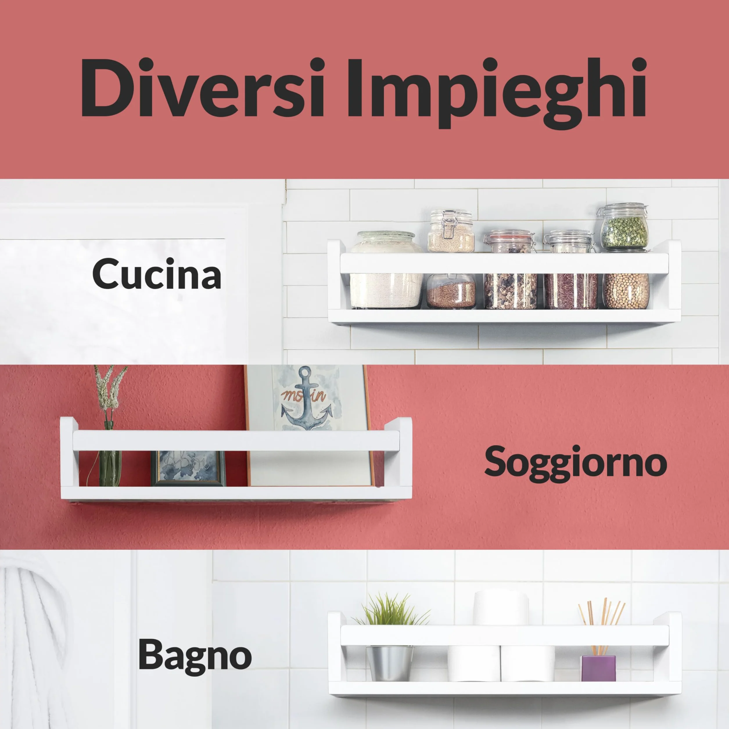 NATURE SUPPLIES Set di 4 Mensole Bianche 41 cm Libreria Galleggiante da Parete per Cameretta
