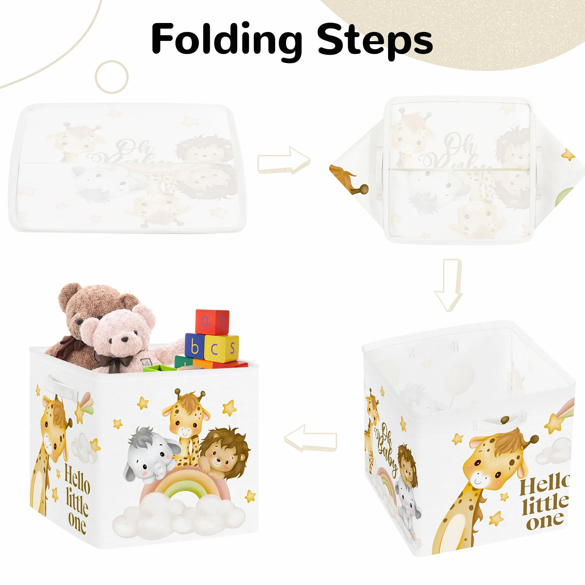 Set di 3 Cubi Portaoggetti Ripiegabili Animale da Sogno Giraffa 30x30x30 cm