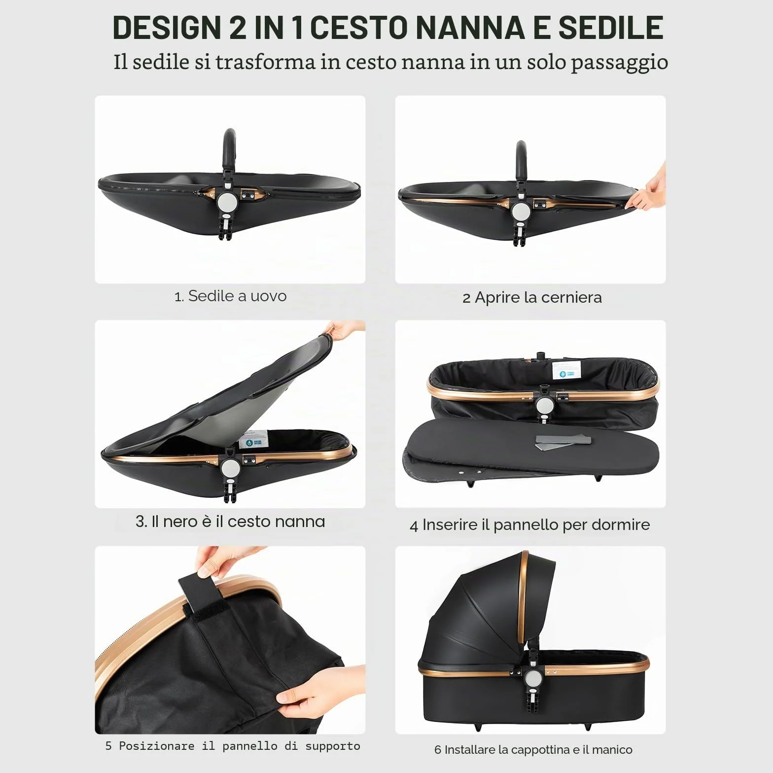 Magic ZC 360° Girevole Pelle PU Passeggino Trio 3 in 1 Reversibile a Due Vie per Neonati con Accessori (906 Black)