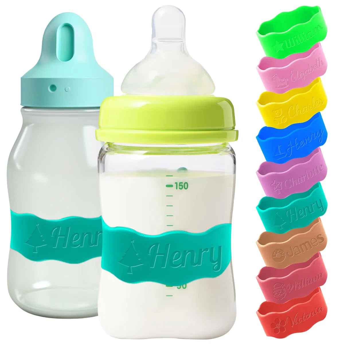 Fasce personalizzate per biberon - Etichette riutilizzabili personalizzate per biberon in silicone, nome inciso per asilo nido.