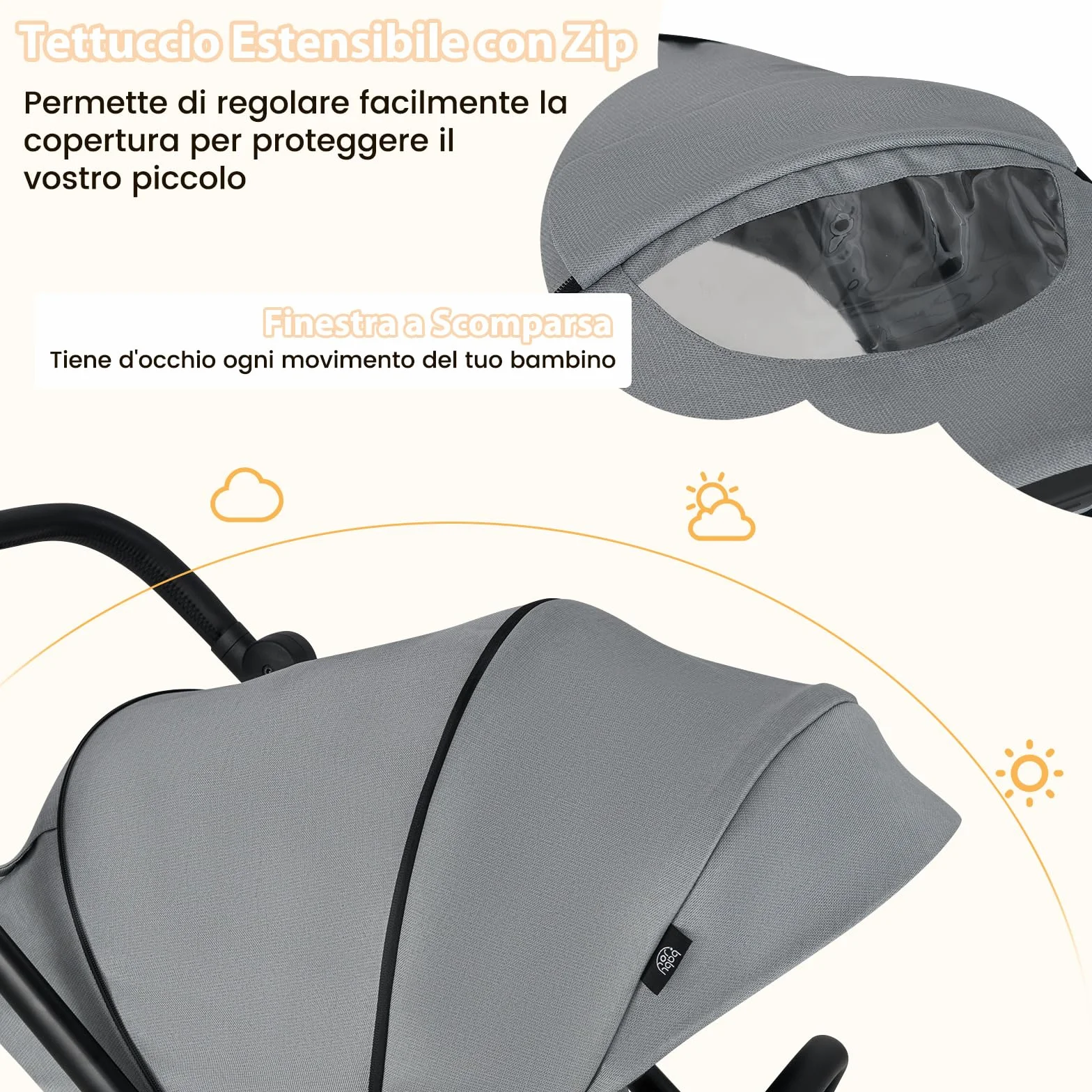 COSTWAY Passeggino per Bambini Reversibile Pieghevole con Schienale Reclinabile, 0-36 Mesi, 15 kg Grigio