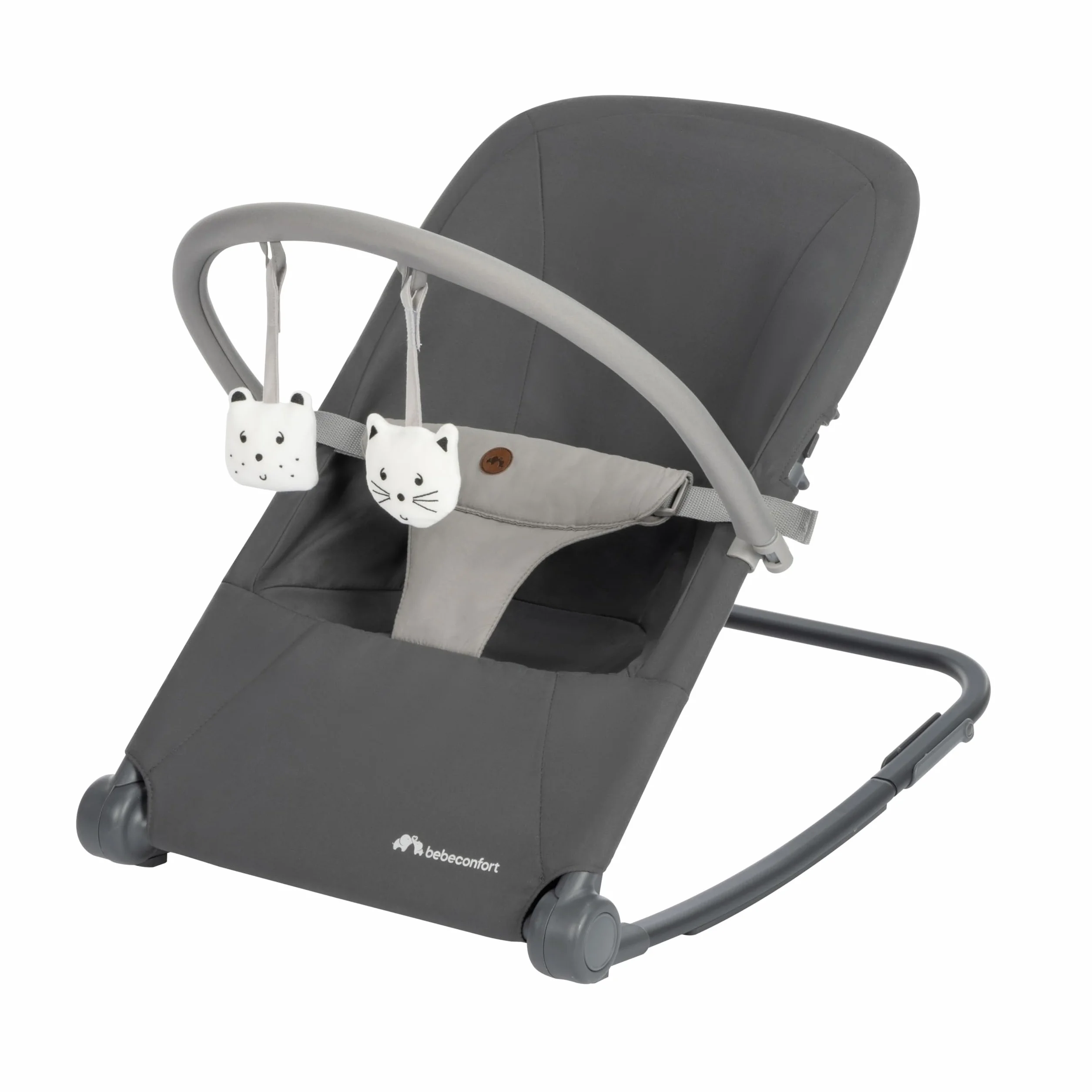 Bebeconfort Aster, Sdraietta Neonato 0–2 anni, Sdraietta a dondolo, Arco Gioco, Schienale Reclinabile Imbottito, Leggera (2,7 kg), Pieghevole Ultracompatta, Modalità fissa, Tinted Graphite