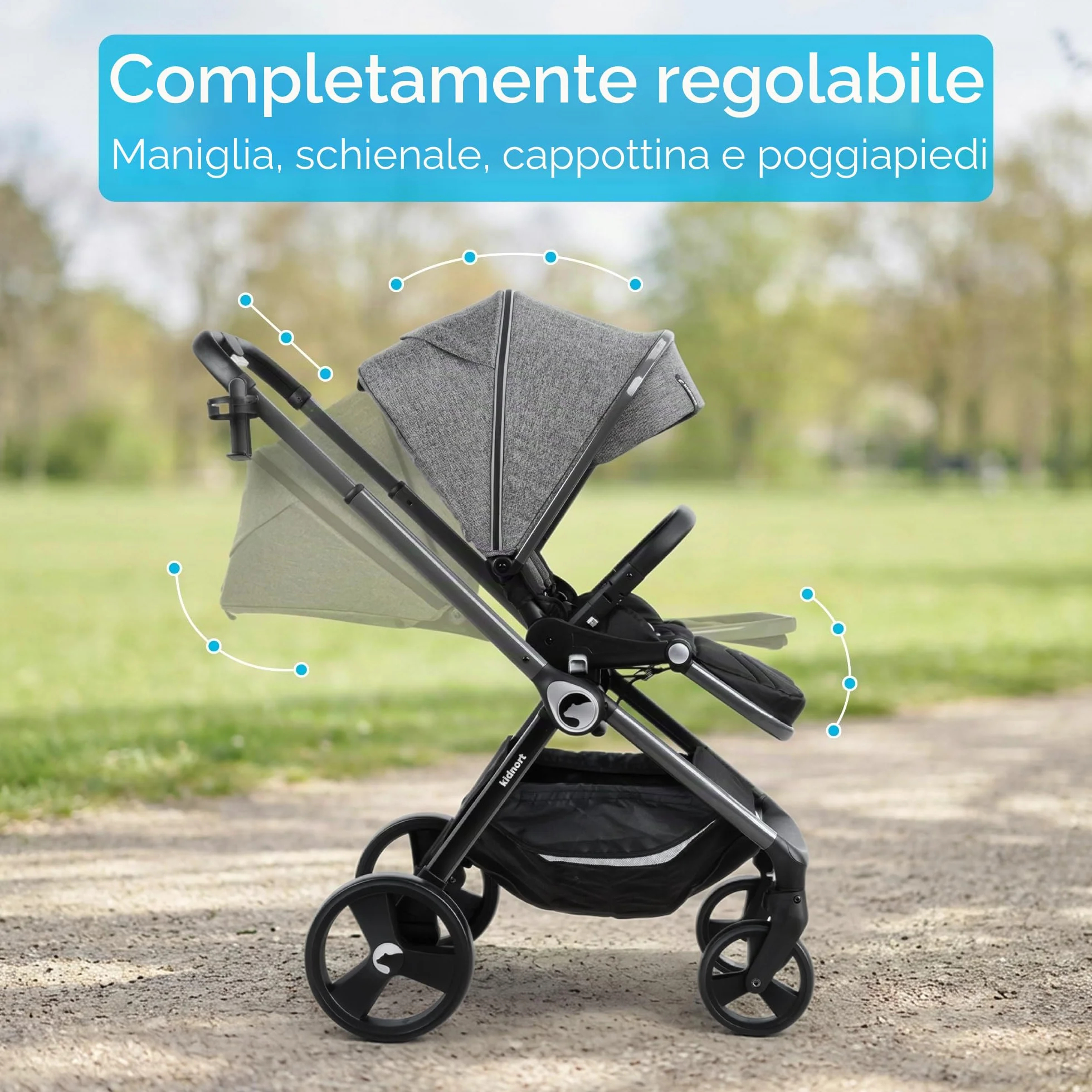 Passeggino regolabile 22 kg grigio