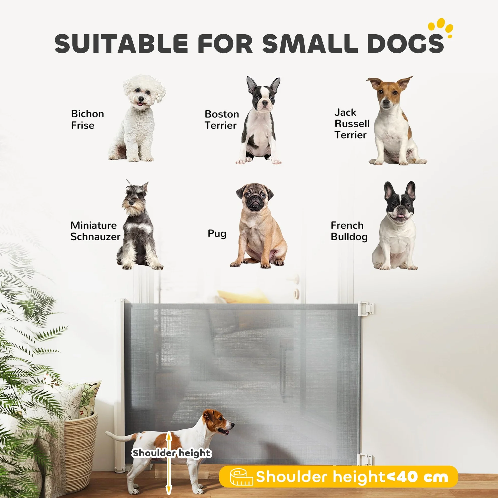 PawHut Cancellino per Cani Estensibile fino a 115 cm con Viti e Gancio, Cancelletto di Sicurezza in Poliestere e Acciaio, 115x82.5 cm, Bianco e Grigio