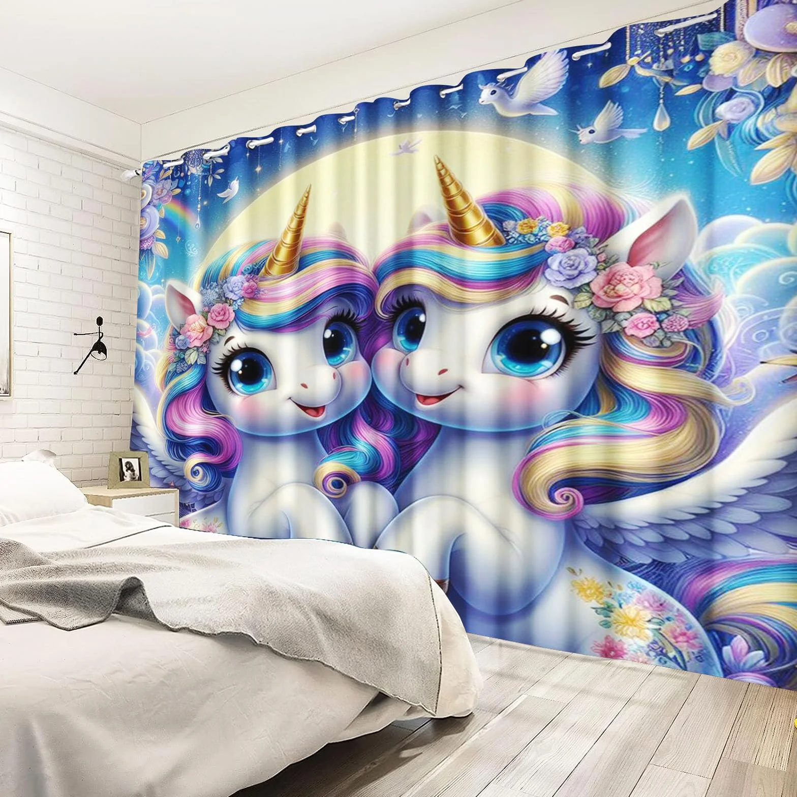 Tende oscuranti a forma di unicorno 75x166 cm per camera da letto bambini