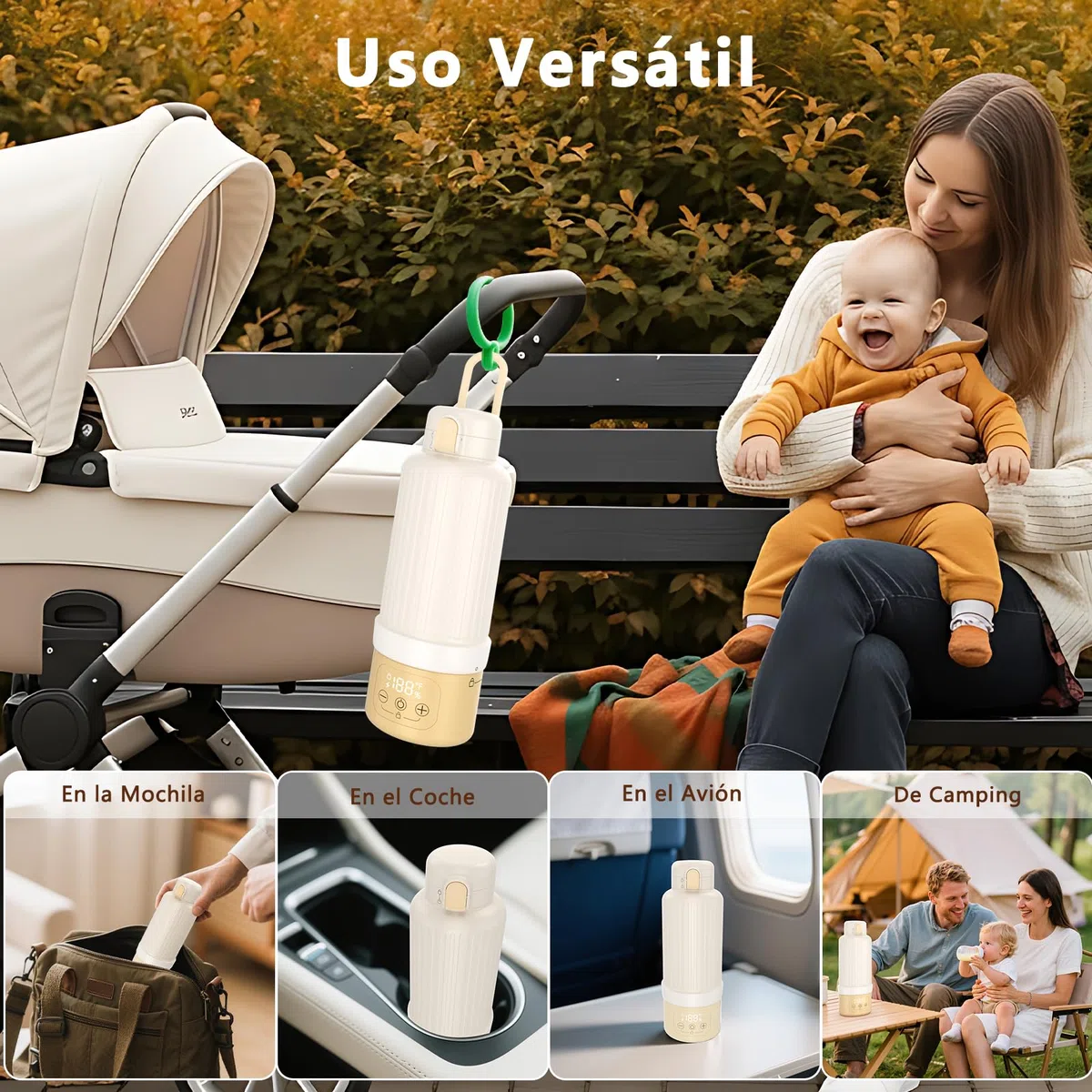 Robofun Scaldabiberon Portatile Senza Fili, Scalda Biberon Neonato Portatile, Riscaldamento Rapido e Lunga Durata della Batteria, Grande Capacità di 500ml, Comodo Da Usare Sempre e Ovunque