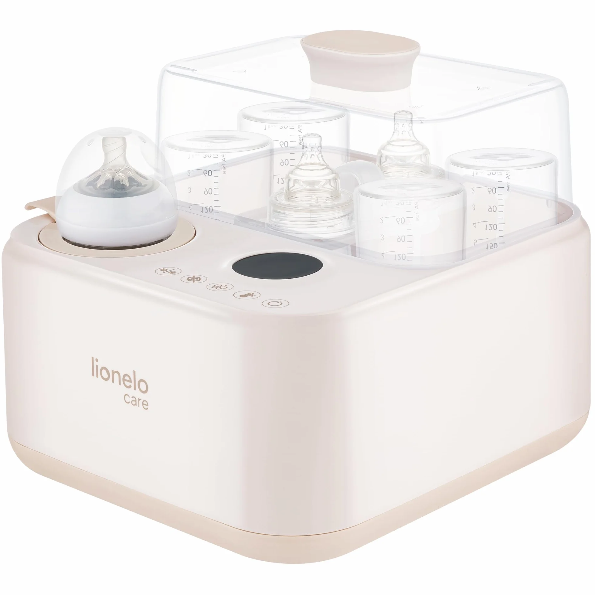 Lionelo STEAMUP Sterilizzatore Biberon 3 in 1 Elettrico, Sterilizzatore a Vapore con Asciugatura Automatica e Scaldabiberon, 99,99% Batteri, Pannello Touch, Auto Spegnimento, BPA Free, per 4 Biberon