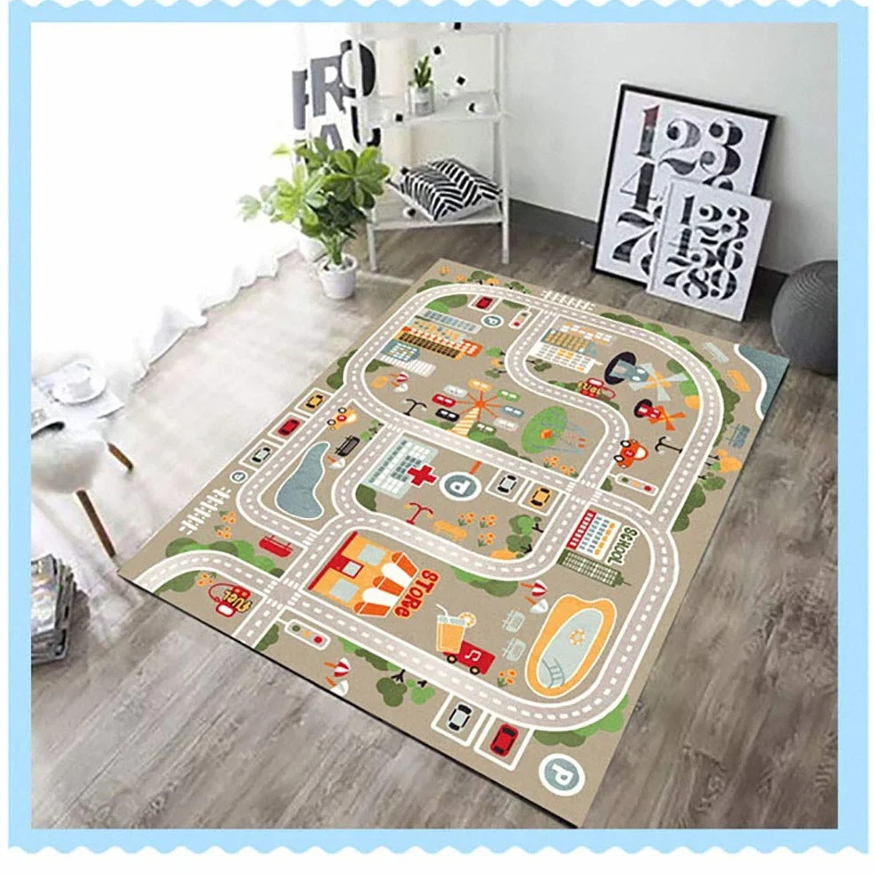 Tappeto da gioco per bambini Street Car Univers Animal Blu Verde Grigio 10 Misure