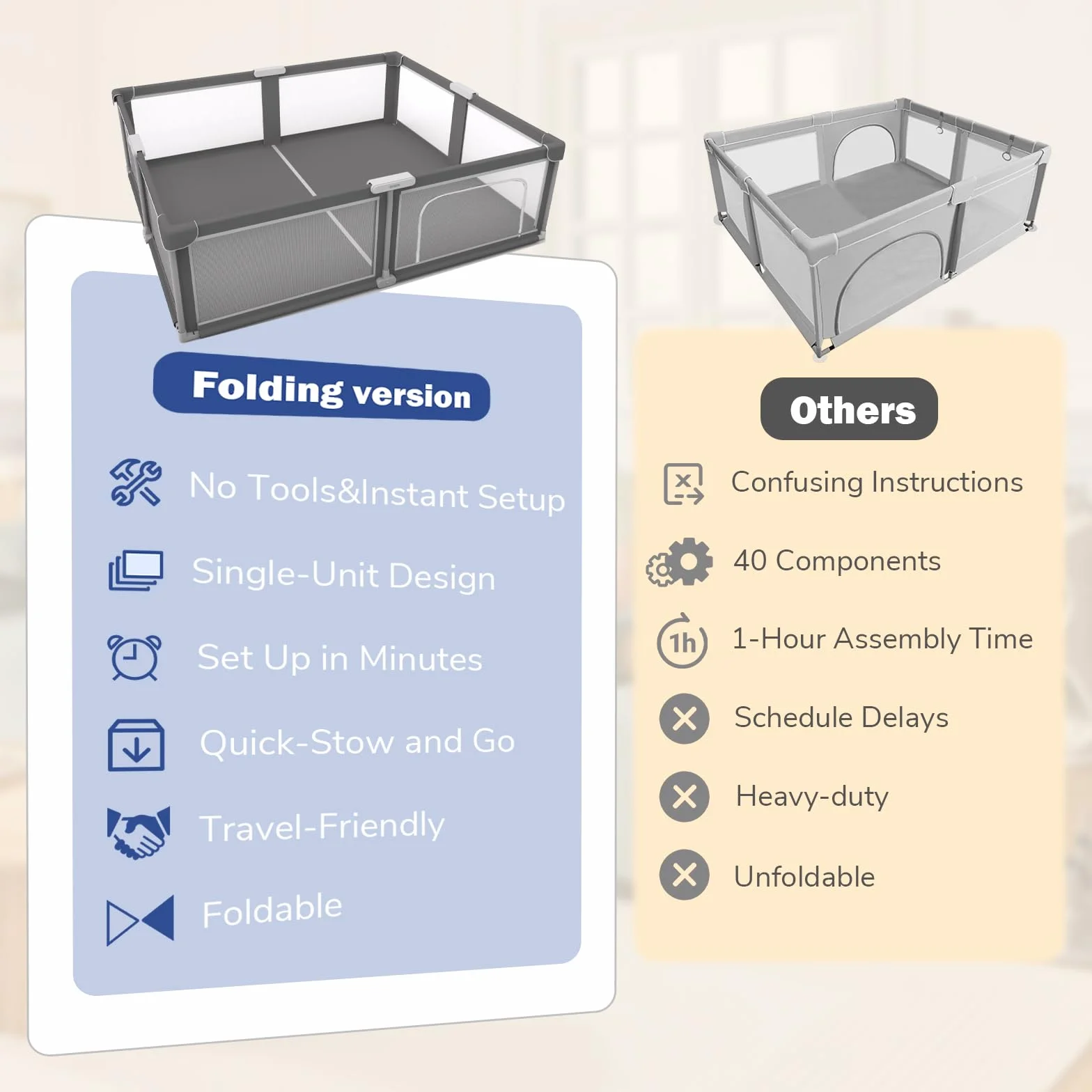 Box Pieghevole per Bambini - Box Portabile, Spazioso e Robusto per Neonati e Bambini Piccoli, Configurazione Rapida in 1 Minuto, Facile da Viaggiare, Sicuro e Durevole per Uso Interno ed Esterno