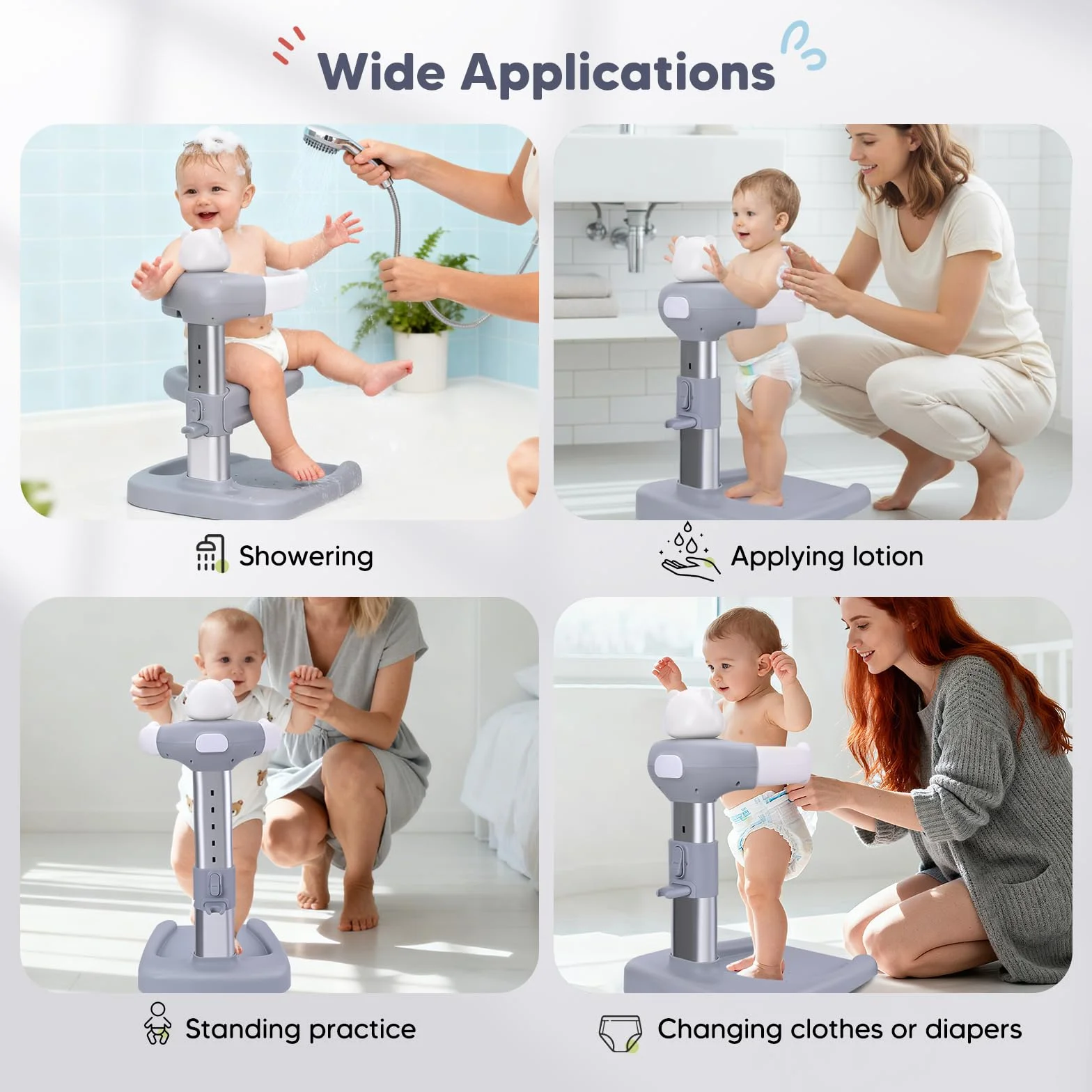 Vasca da bagno per bambini con supporto doccia, anti-schiacciamento, antiscivolo, torre doccia regolabile per bambini in piedi, supporto doccia ideale per neonati
