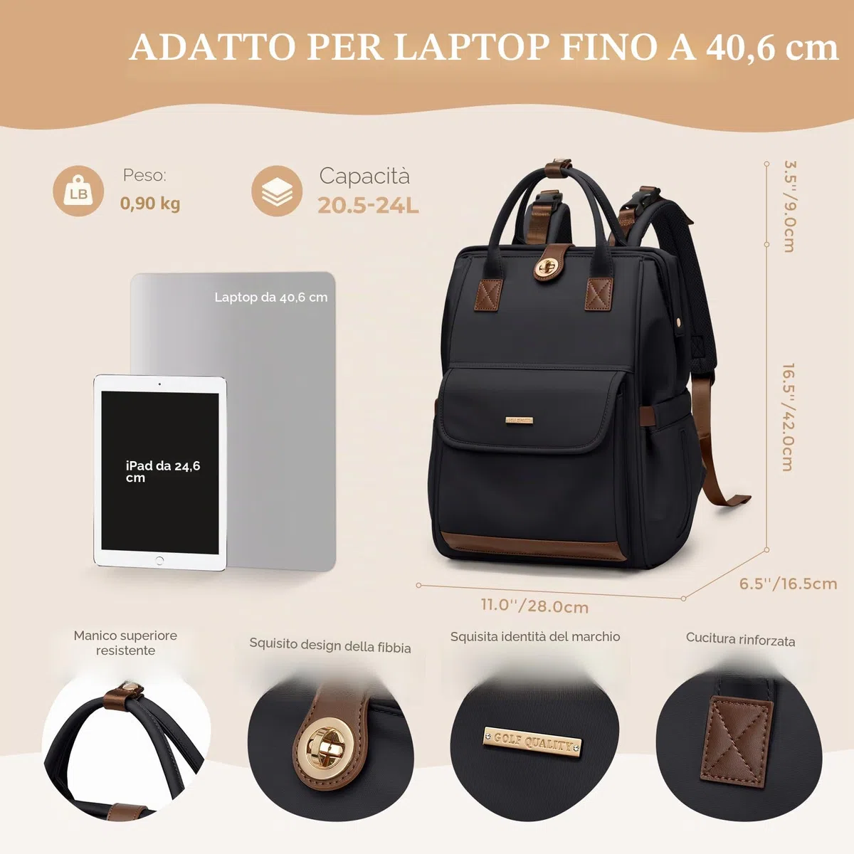 Zaino per pannolini, borsa per pannolini multifunzione resistente all'acqua con gancio, borsa per pannolini da appendere casual per mamma