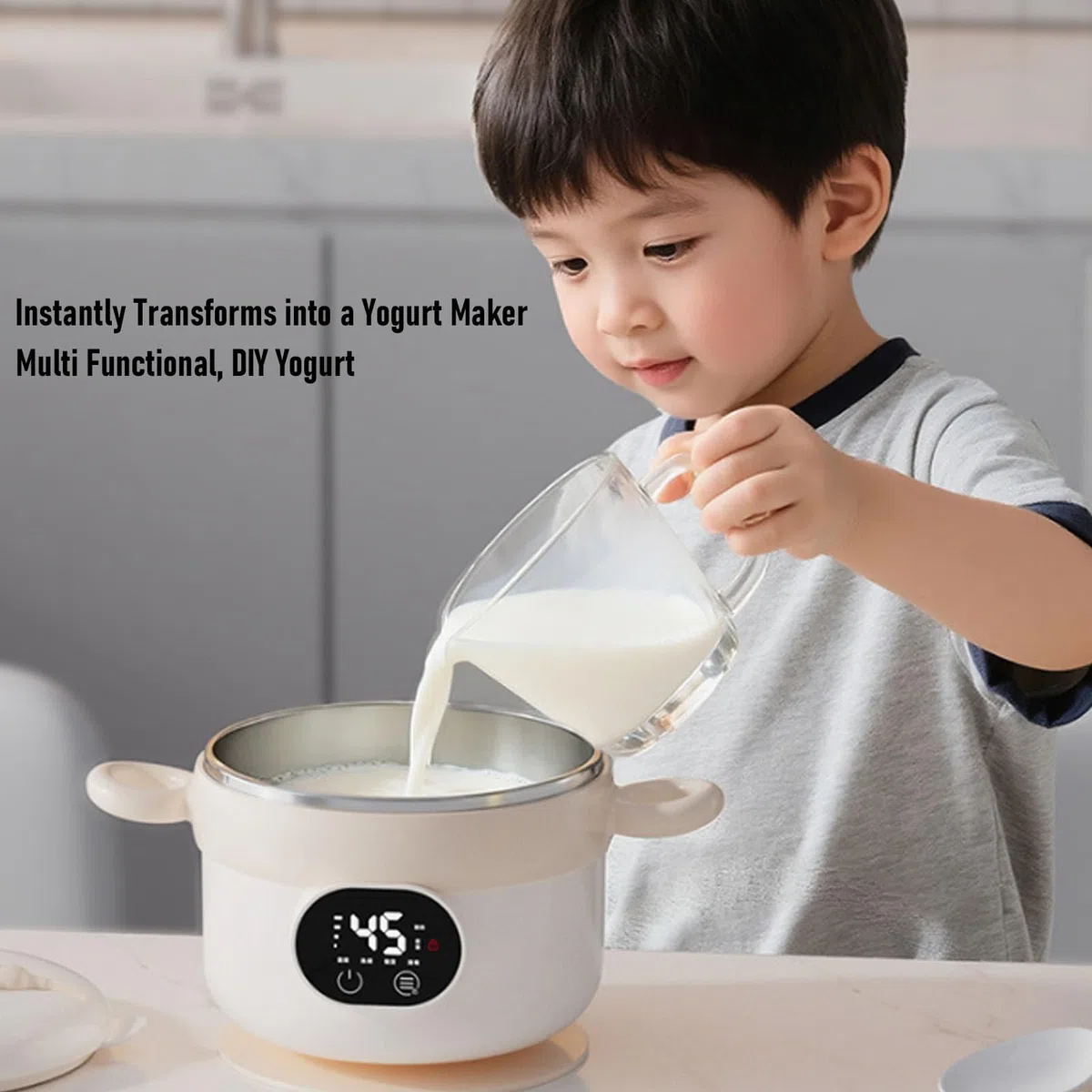 Ejoyous Ciotola per Alimenti Intelligente, Acciaio Inossidabile 304, Riscaldamento Rapido, capacità 470 Ml, Perfetta per Neonati e Bambini Piccoli (Color crema)