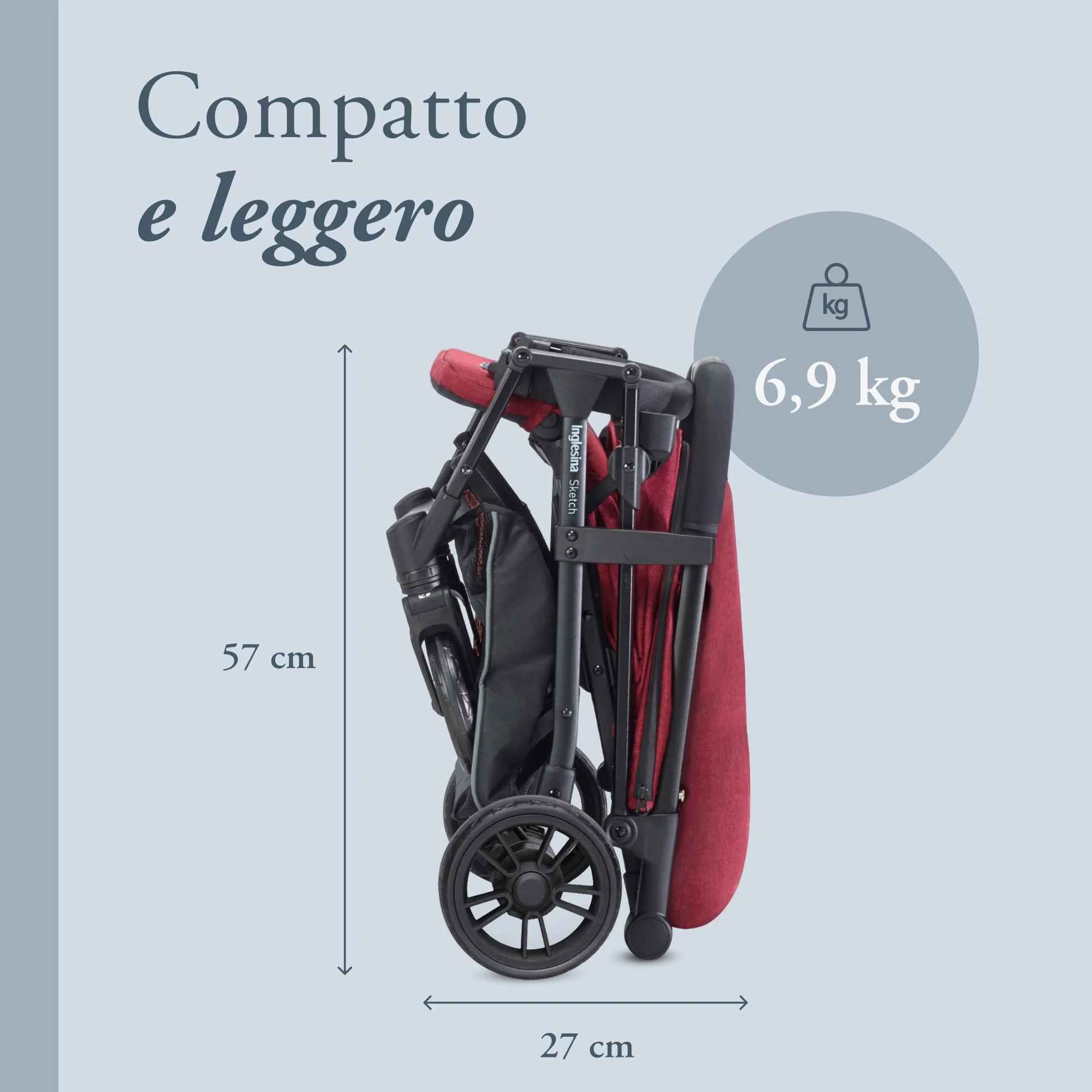 Inglesina Sketch Passeggino Leggero Compatto Rosso 17kg Chiusura una Mano UPF 50+