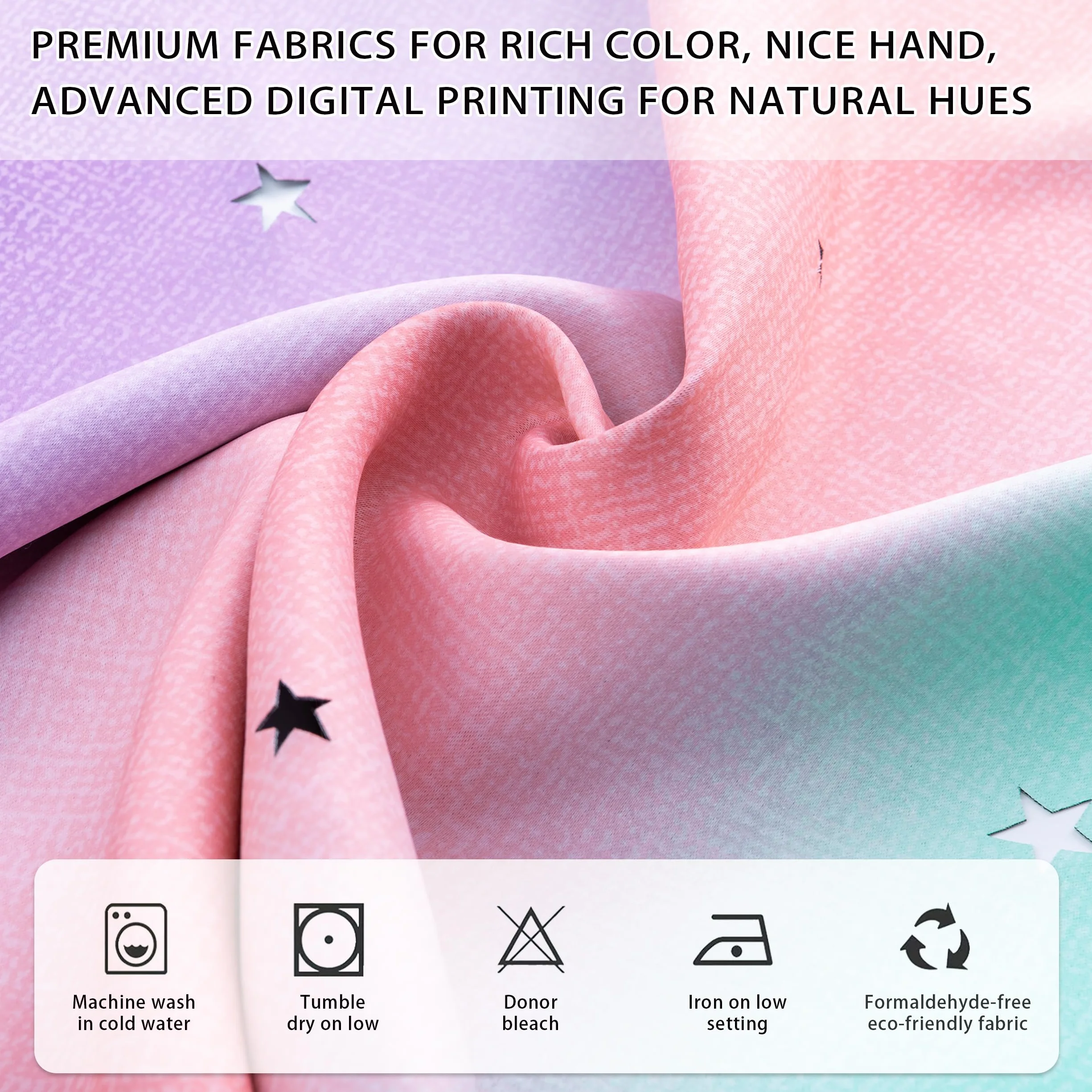 Tende per Camera da Letto 213cm Doppio Strato Star Cutout Arcobaleno Pink PurpleGreen