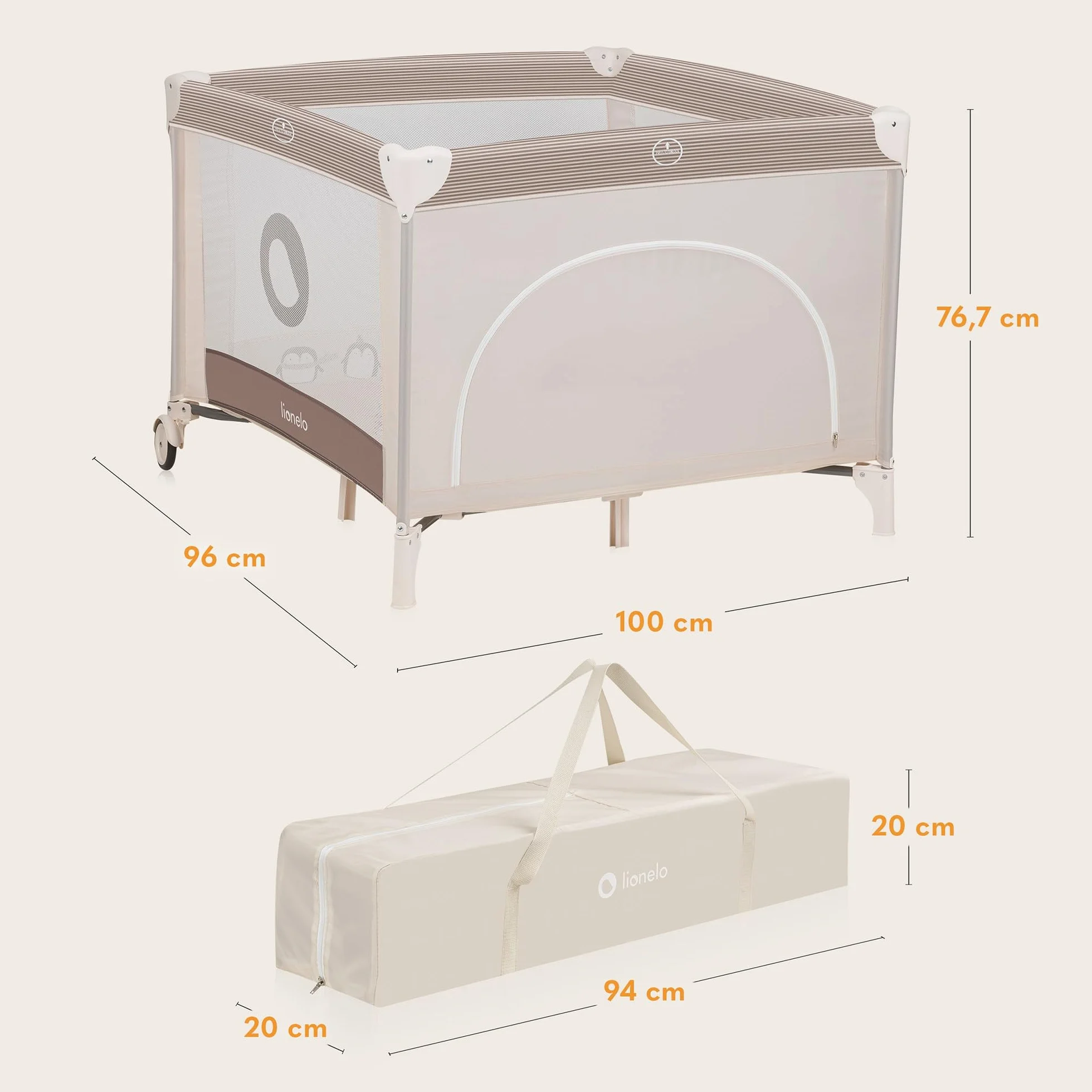 Lionelo BONNIE Box bambini pieghevole 100x100cm 15kg Lettino per neonati da viaggio