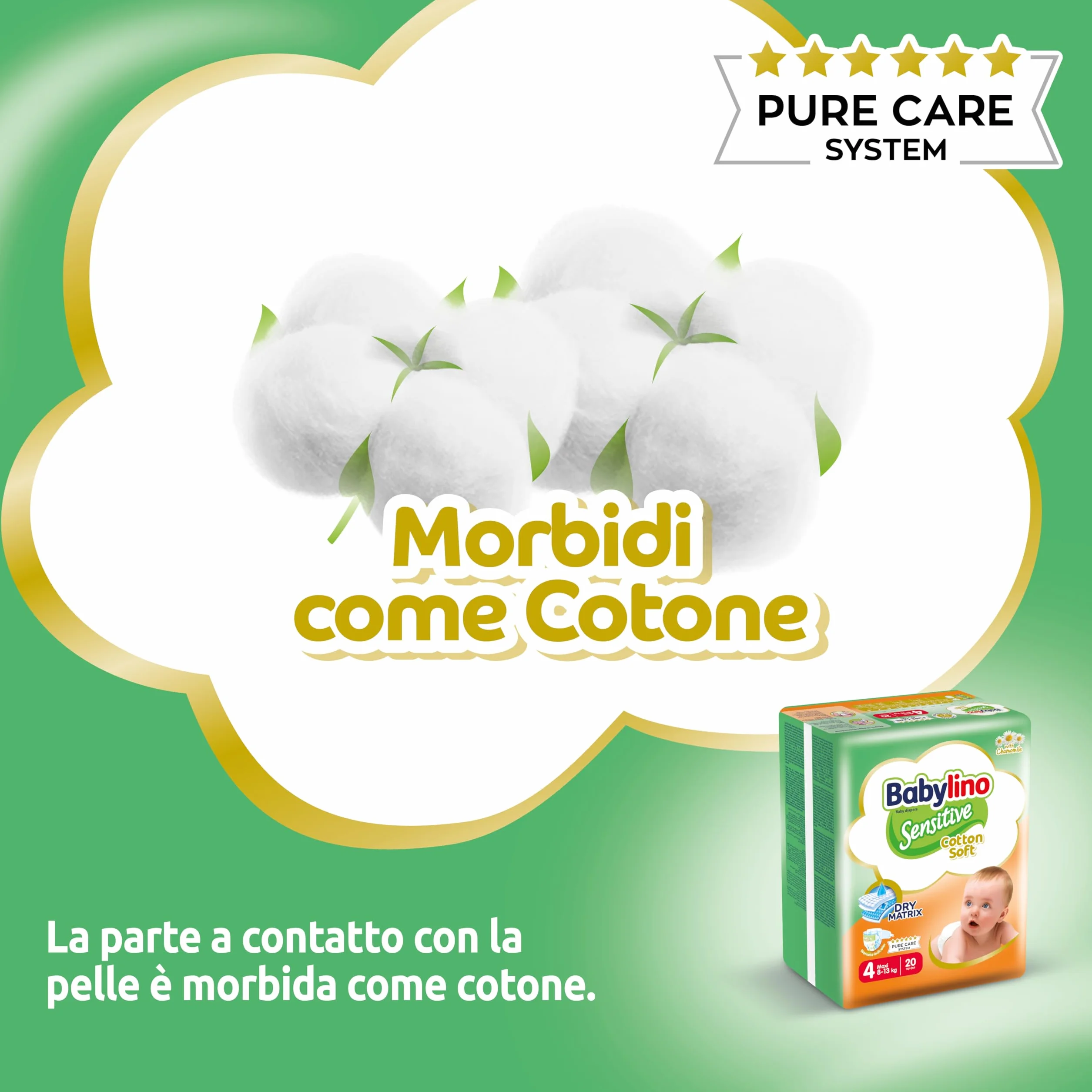 Babylino Sensitive Cotton Soft Pannolini Taglia 4 Maxi 8-13kg 150 Unità