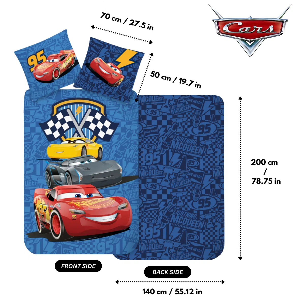 Disney Cars Track Stars Set di biancheria da letto per bambini | copripiumino singolo 140 x 200 cm con federa 50 x 70 cm, 100% cotone | Flash Lightning McQueen Set di biancheria da letto per bambini
