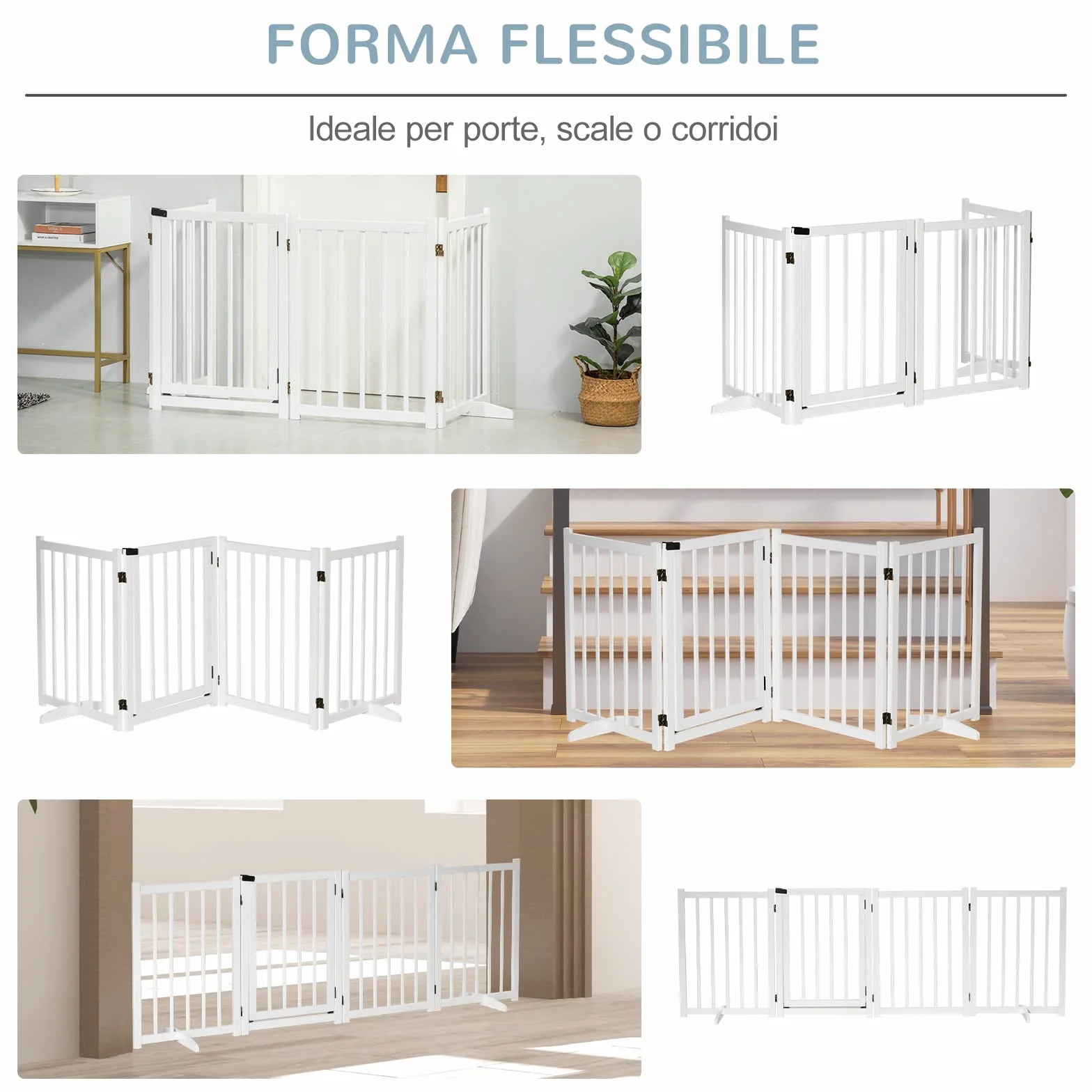 PawHut Cancellino Pieghevole per Cani Taglia Piccola/Media 4 Pannelli Legno 237.5x36x80 cm Bianco