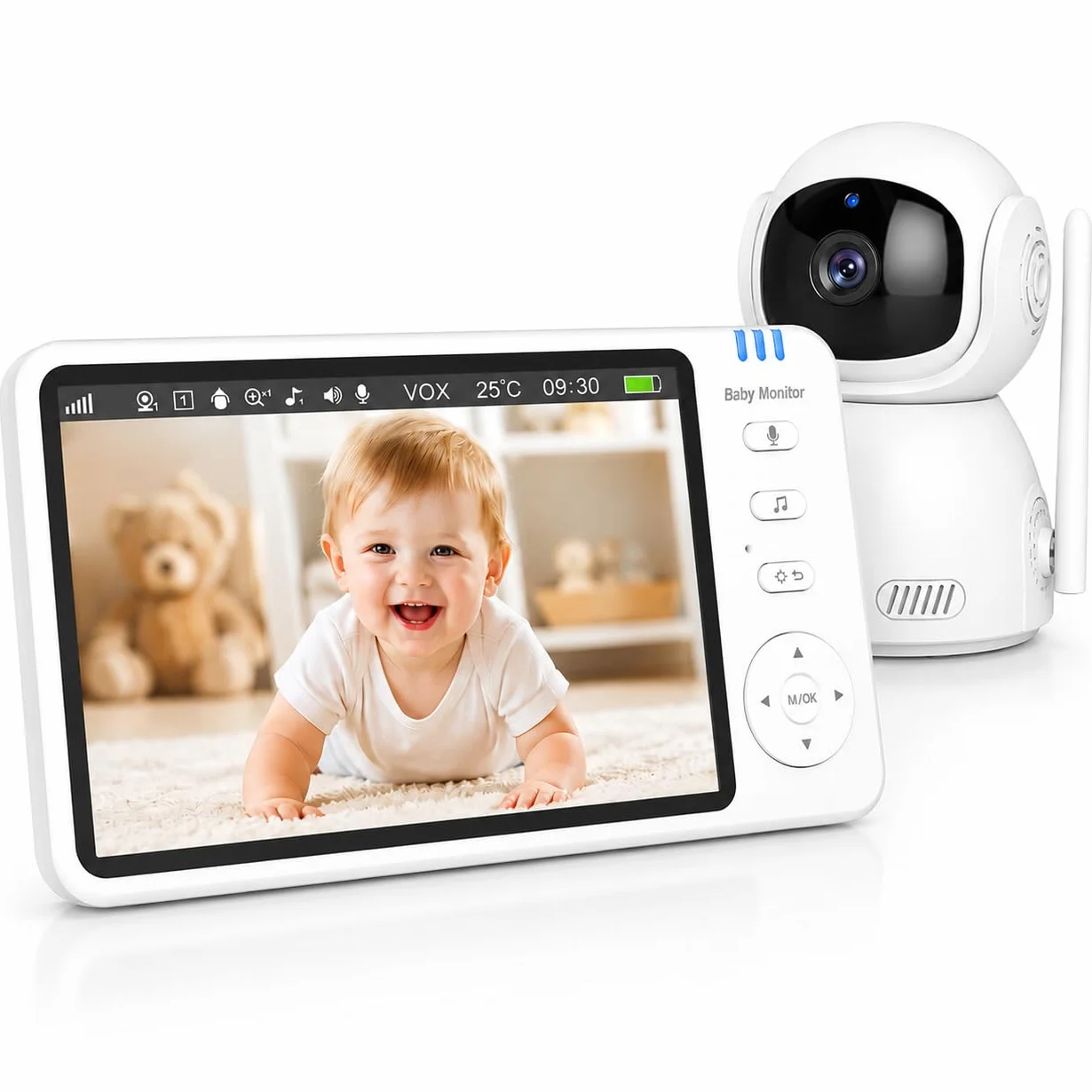 BURNNOVE Baby Monitor Video e Audio, 5 Pollici, 720P Visione Notturna VOX, 2 Vie Audio, PTZ 355°, Senza Wi-Fi