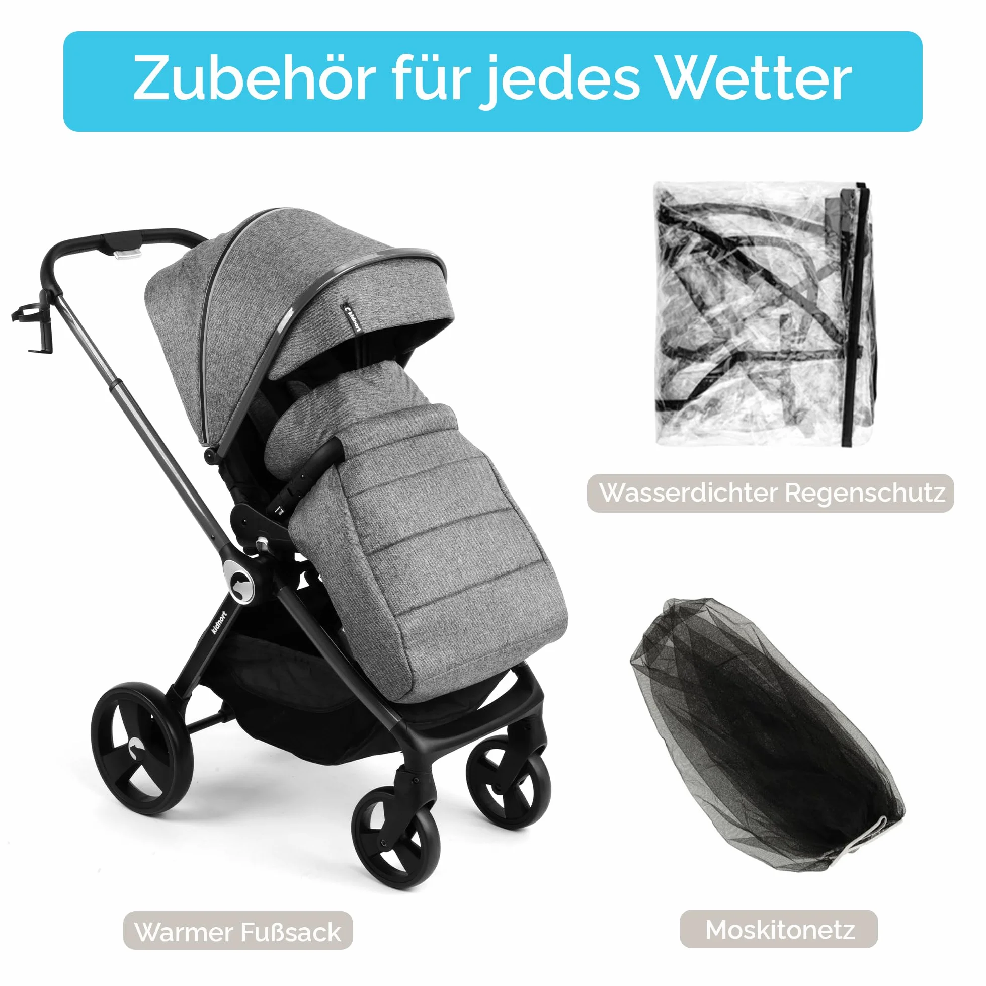 Passeggino regolabile 22 kg grigio