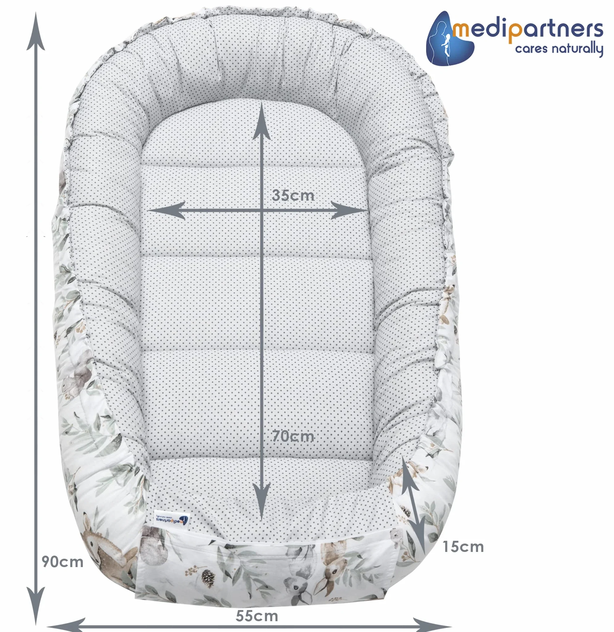 Riduttore Lettino Neonato 100x60x15 Nido Antisoffoco Cuscino 100% Cotone Minky