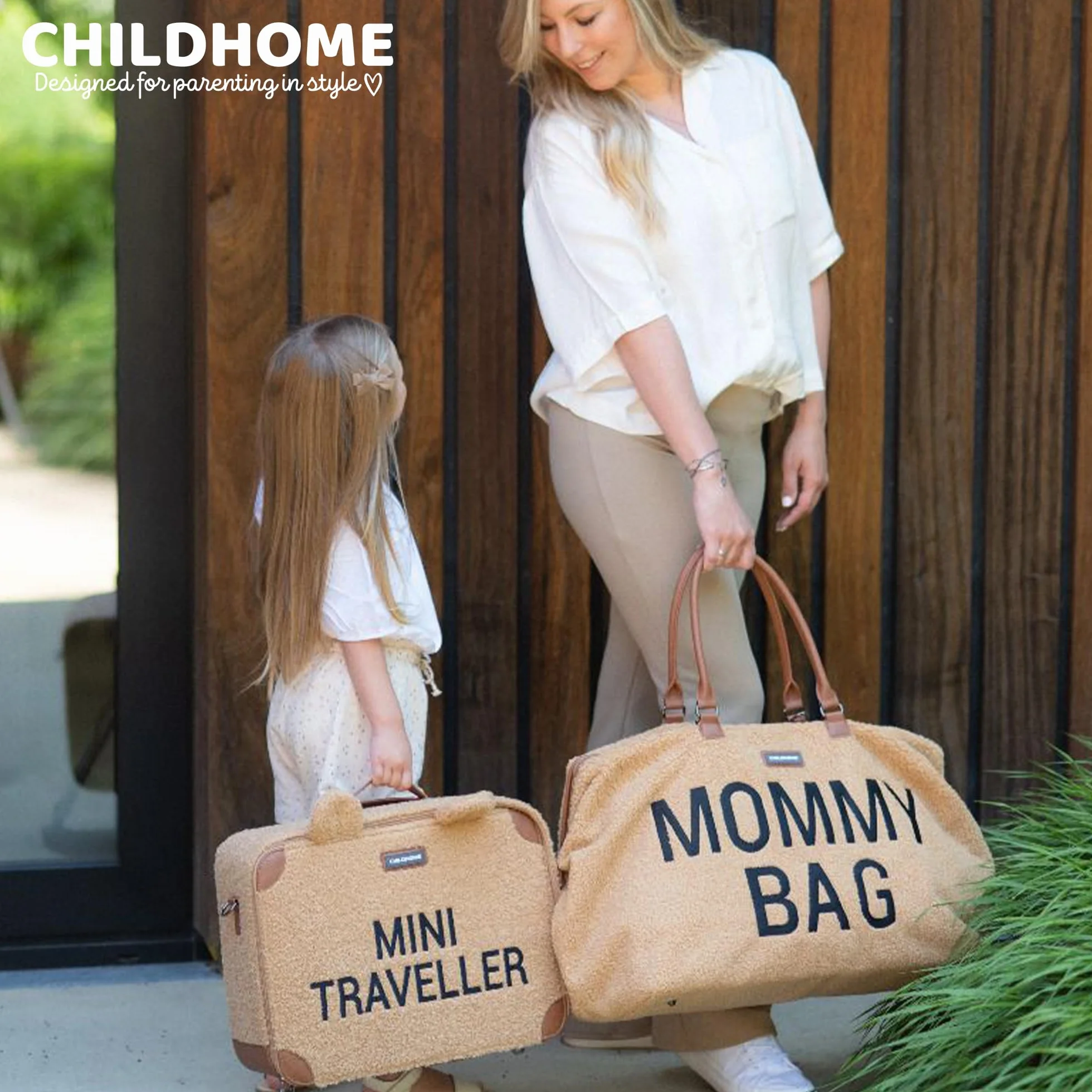 Childhome Valigia per bambini Weekend formato cabina compatto resistente con manico etichetta nome orsacchiotto marrone