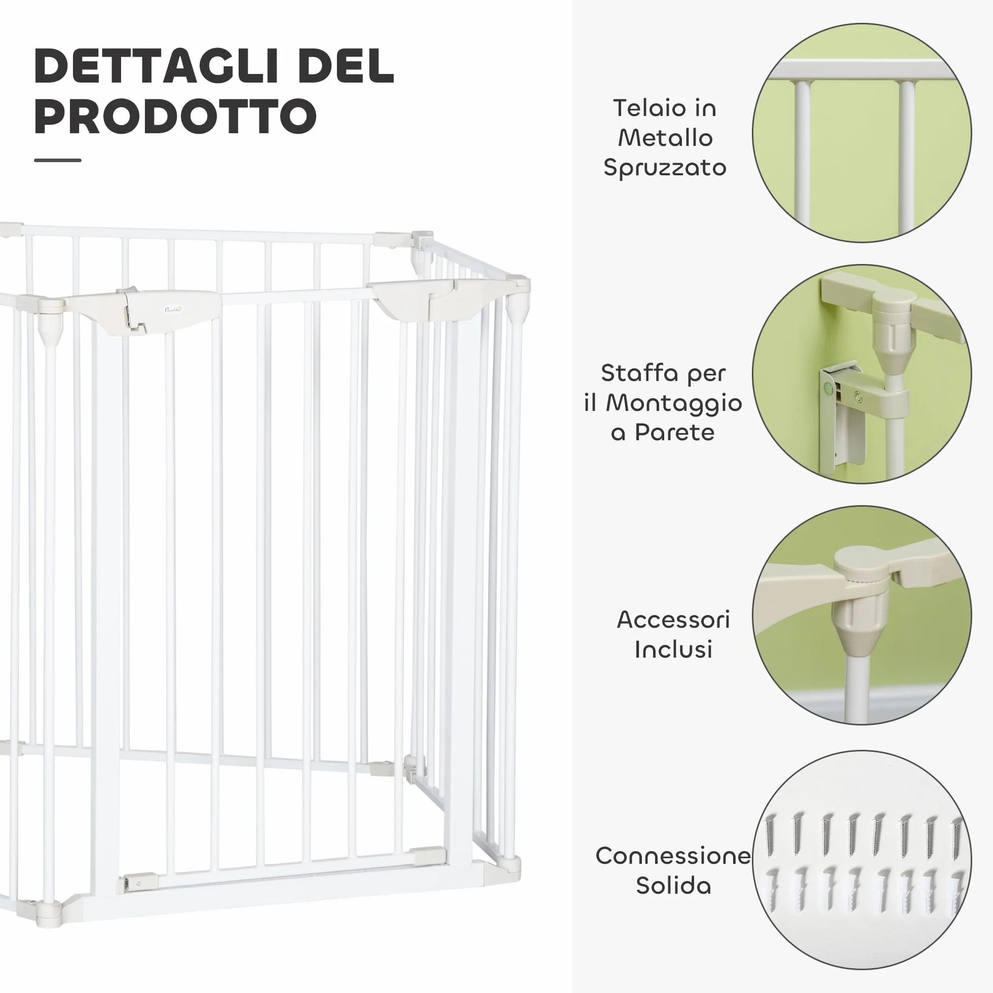 PawHut Recinto Cancelletto per Cani Regolabile Pieghevole Chiusura Automatica Sistema Blocco Metallo Plastica 300x74.5 cm Bianco