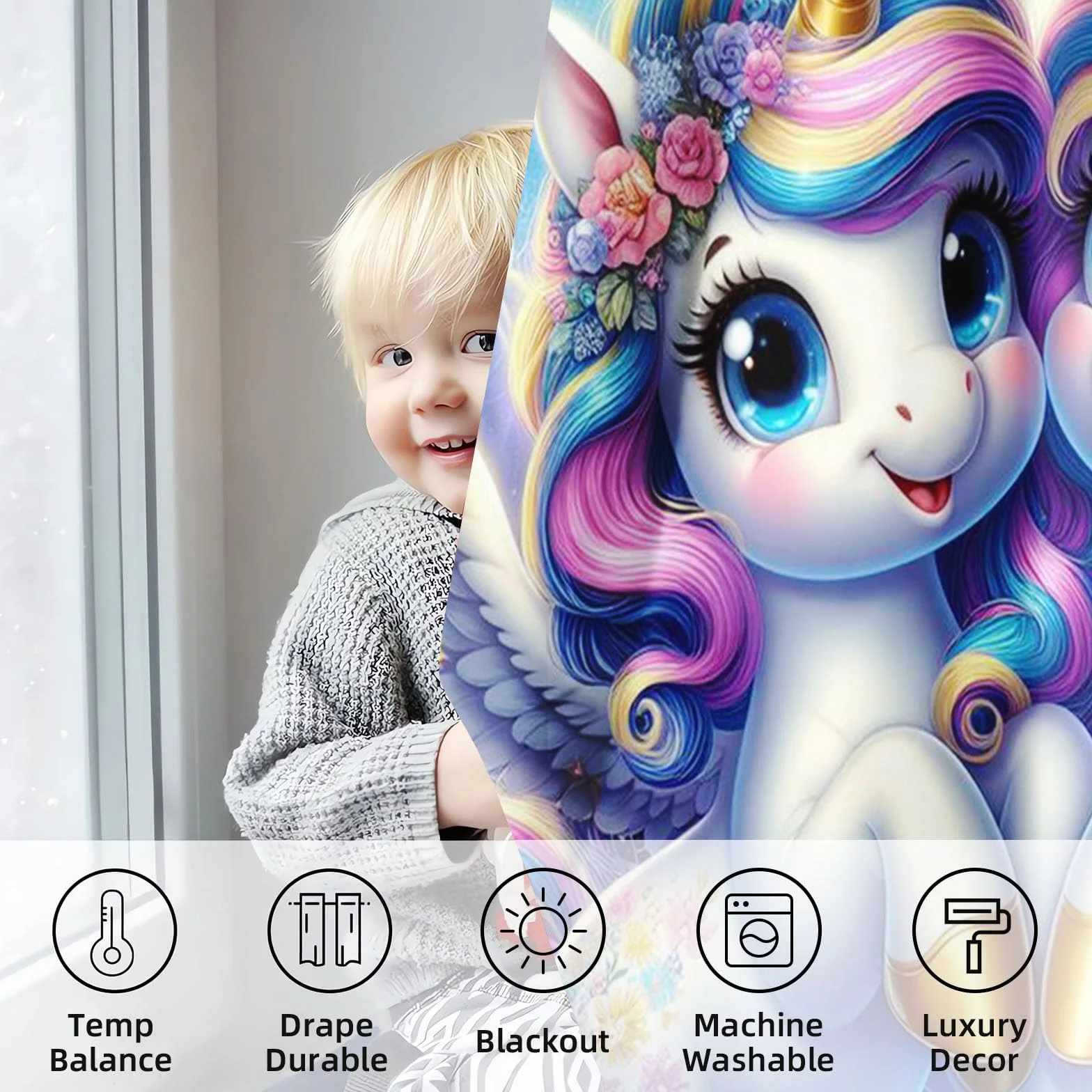 Tende oscuranti a forma di unicorno 75x166 cm per camera da letto bambini