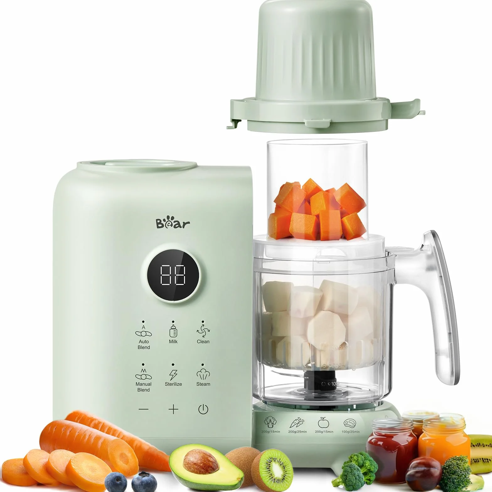 Bear Cuocipappa Mixer Multifunzione 7-in-1 per Bébé - Vapore, Mixer, Pulse, Pulizia Automatica, Sterilizzato, Riscalda, Scongela - Robot Cucina Multifunzione