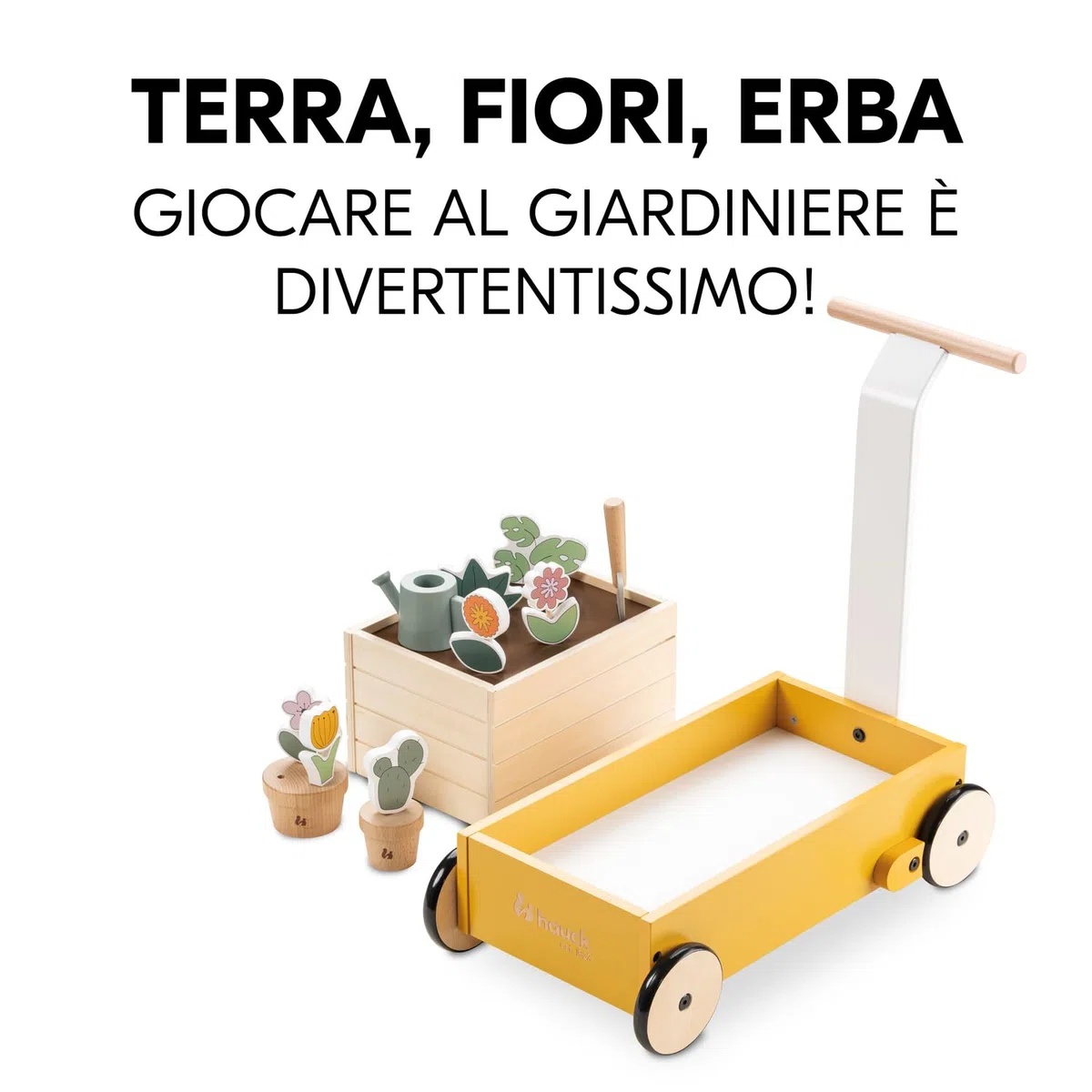 hauck Learn to Walk, Piante - Carrello Primi Passi Bambino dai 12 Mesi - Camminatore Interattivo con Gioco Giardinaggio - Sistema Frenante Regolabile, Favorisce Motricità Fine