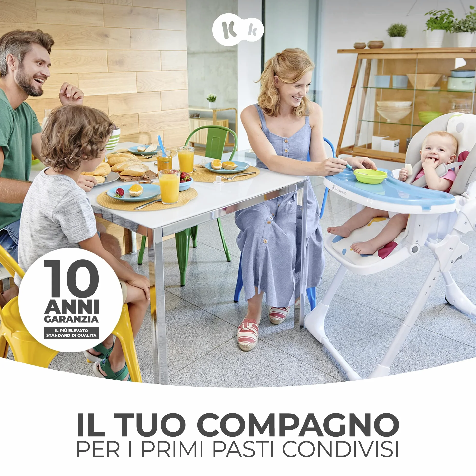 Kinderkraft YUMMY Seggiolone Pappa, Regolabile, Pieghevole, Ripiano Smontabile, per Bambini da 6 Mesi fino a 3 Anni, Grigio