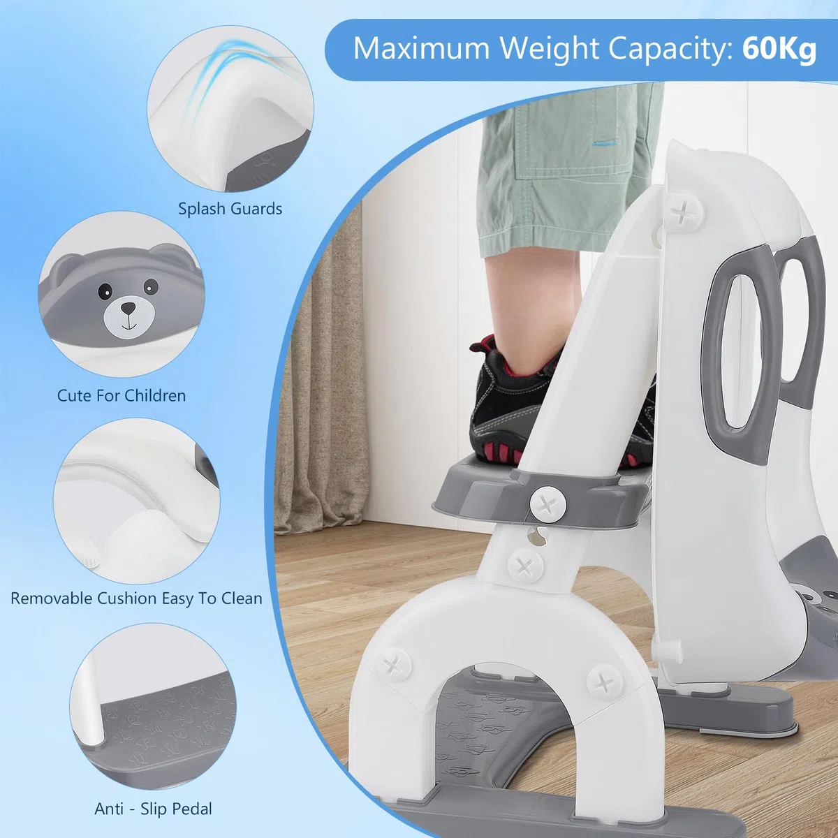 Sedile WC per bambini con scale, sedile WC regolabile in altezza, sedile WC pieghevole per bambini, vasino antiscivolo con gradini, comodo allenatore WC a partire dai 2 anni in su