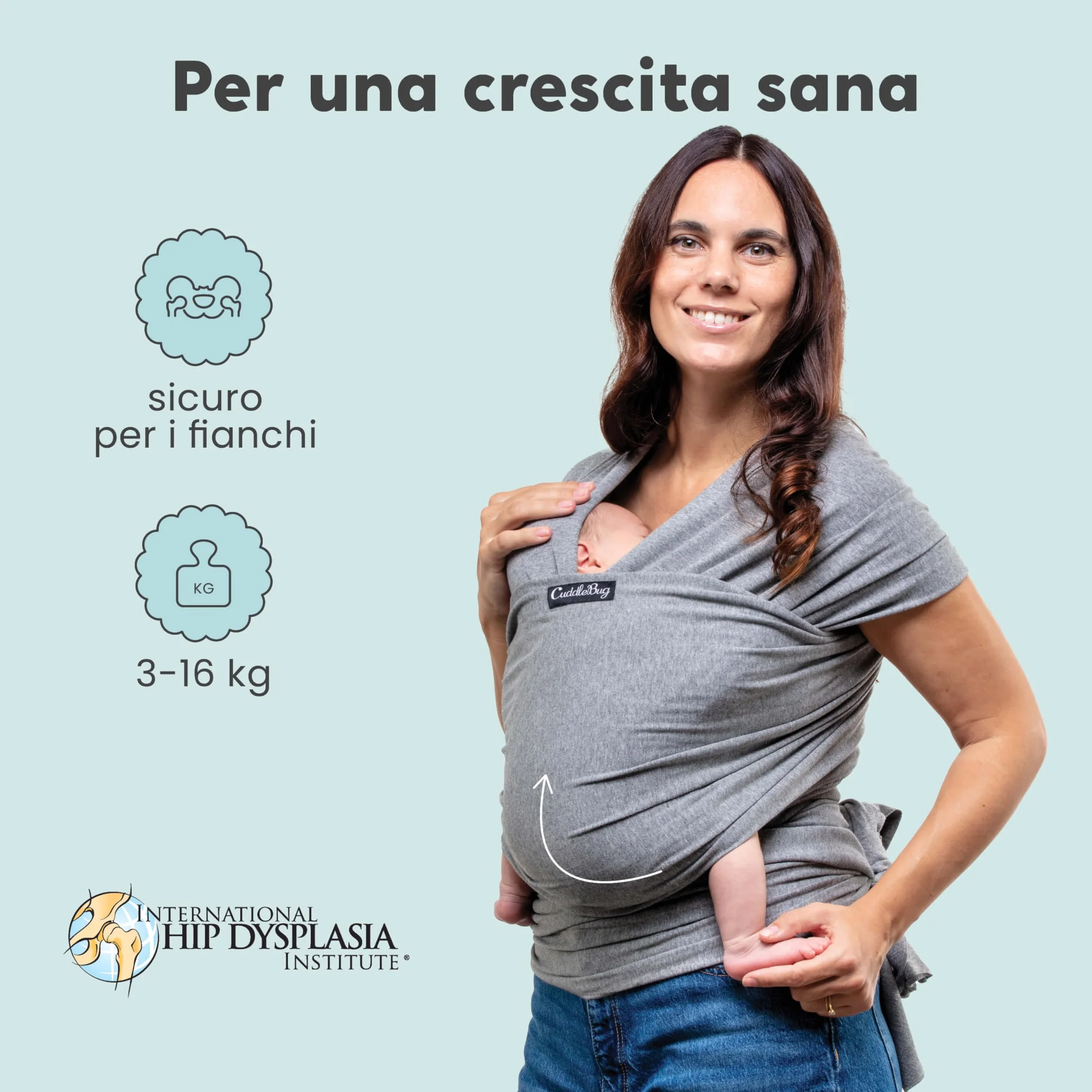 CuddleBug Fascia Porta Bebé Neonato e Bimbi fino a 16 Kg – Fascia Neonato per Trasporto a Mani Libere – Marsupio Bambino a Fascia – Ideale come Regalo Nascita e Baby Shower (Grigio/Grey)