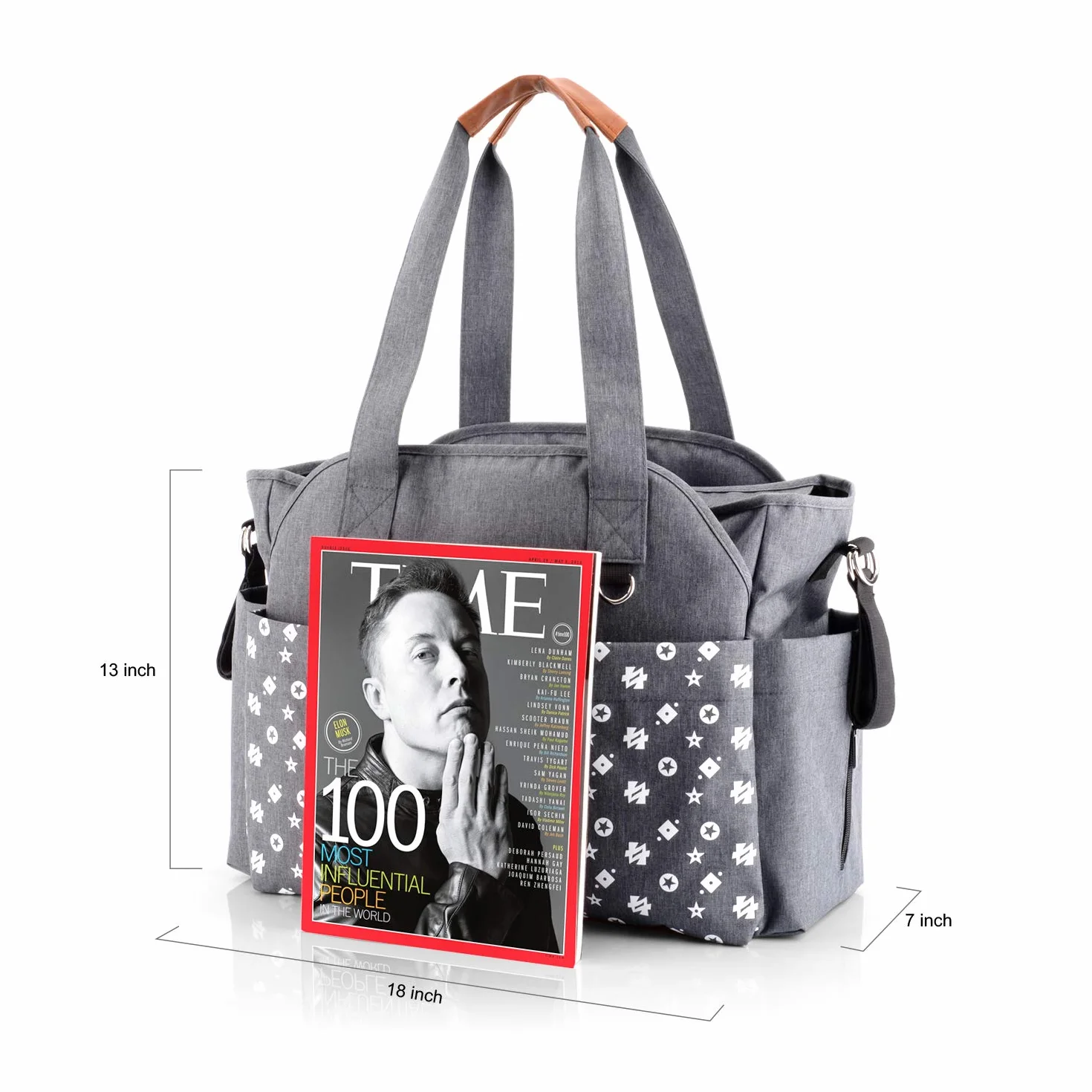 Homlynn Borsa a tracolla per cambio pannolino, borsa messenger da viaggio con cinghie per carrozzina, 12 tasche, grigio classico