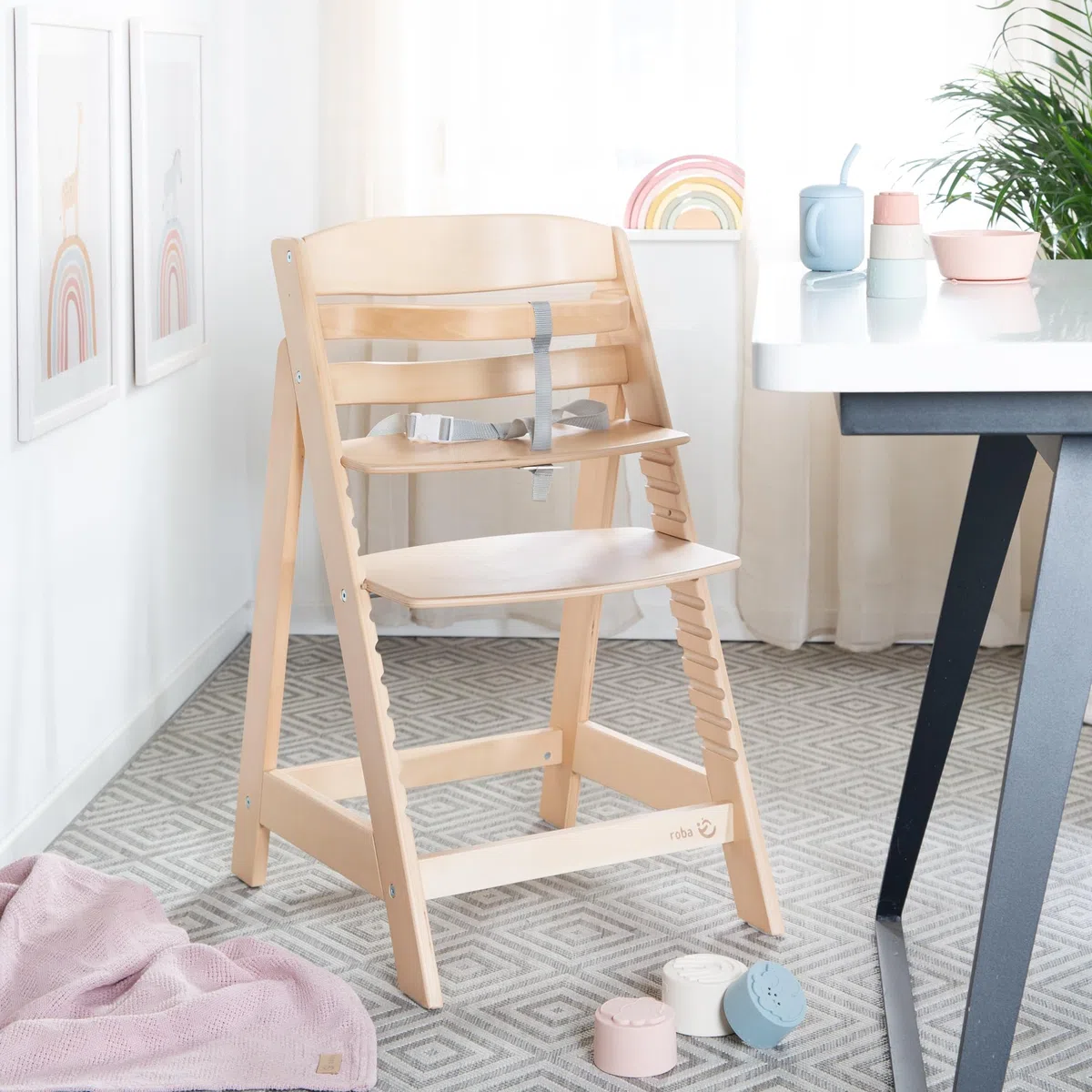 roba Seggiolone Scalabile Sit Up III in Legno Naturale - Altezza Regolabile - da 6 Mesi fino a 50 kg - Seggiolone Resistente con Barra di Sicurezza