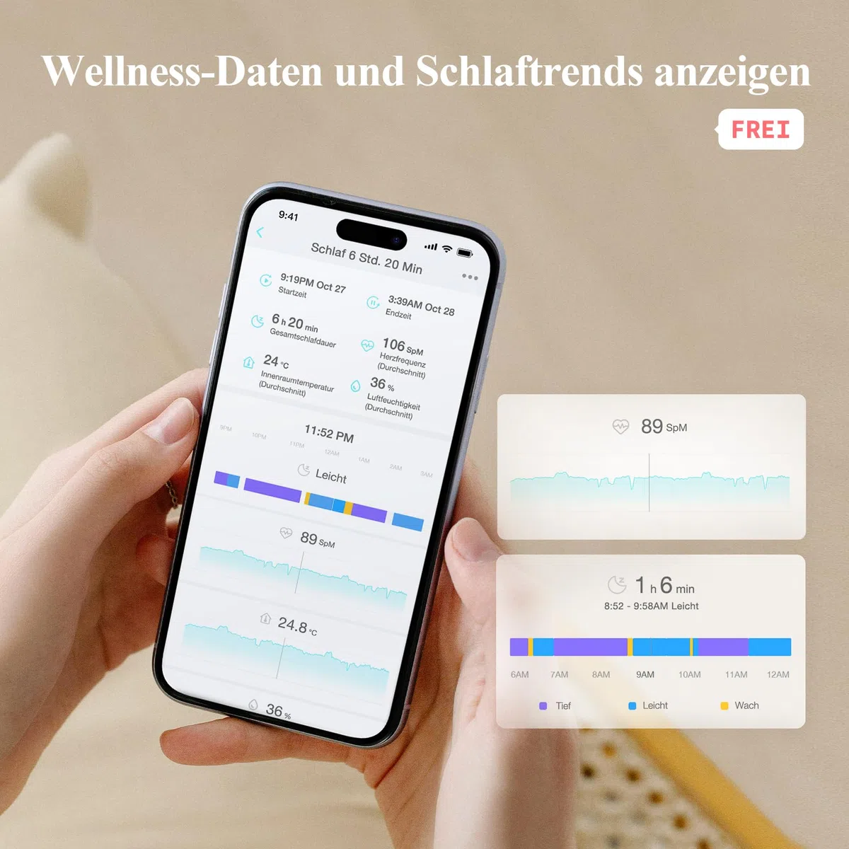 Sense-U Smart Socket (lungo) Baby Monitor con indicatore di sonno e notifiche, monitora la frequenza cardiaca e il movimento per la tranquillità, il monitor del piede
