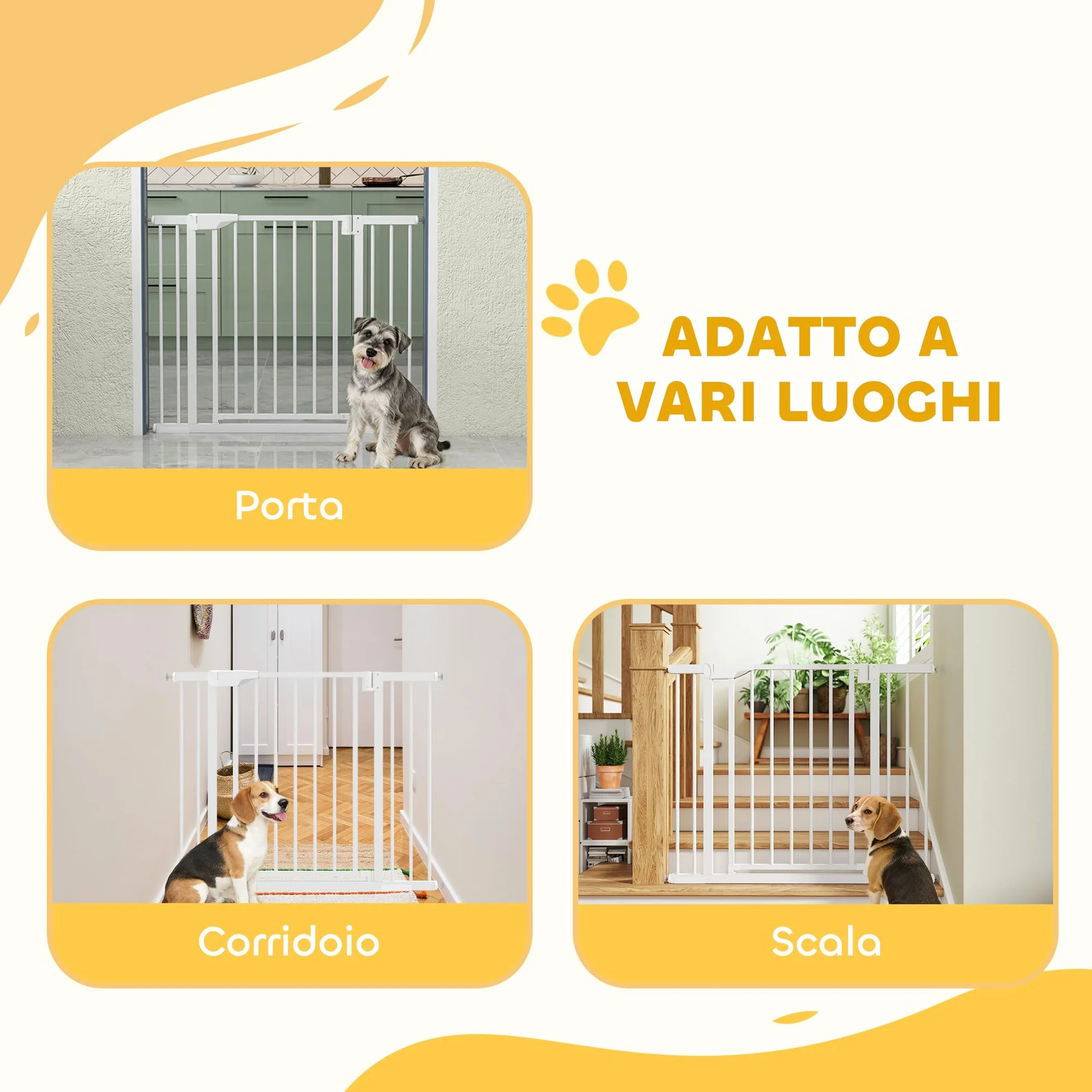 PawHut Cancelletto di Sicurezza per Bambini Cani, Estensibile 76-102 cm, Alto 76 cm, Cancellino per Cani, Scale Porte, Chiusura Automatica, Fissaggio a Pressione Senza Fori, Apertura a Due Vie, Bianco