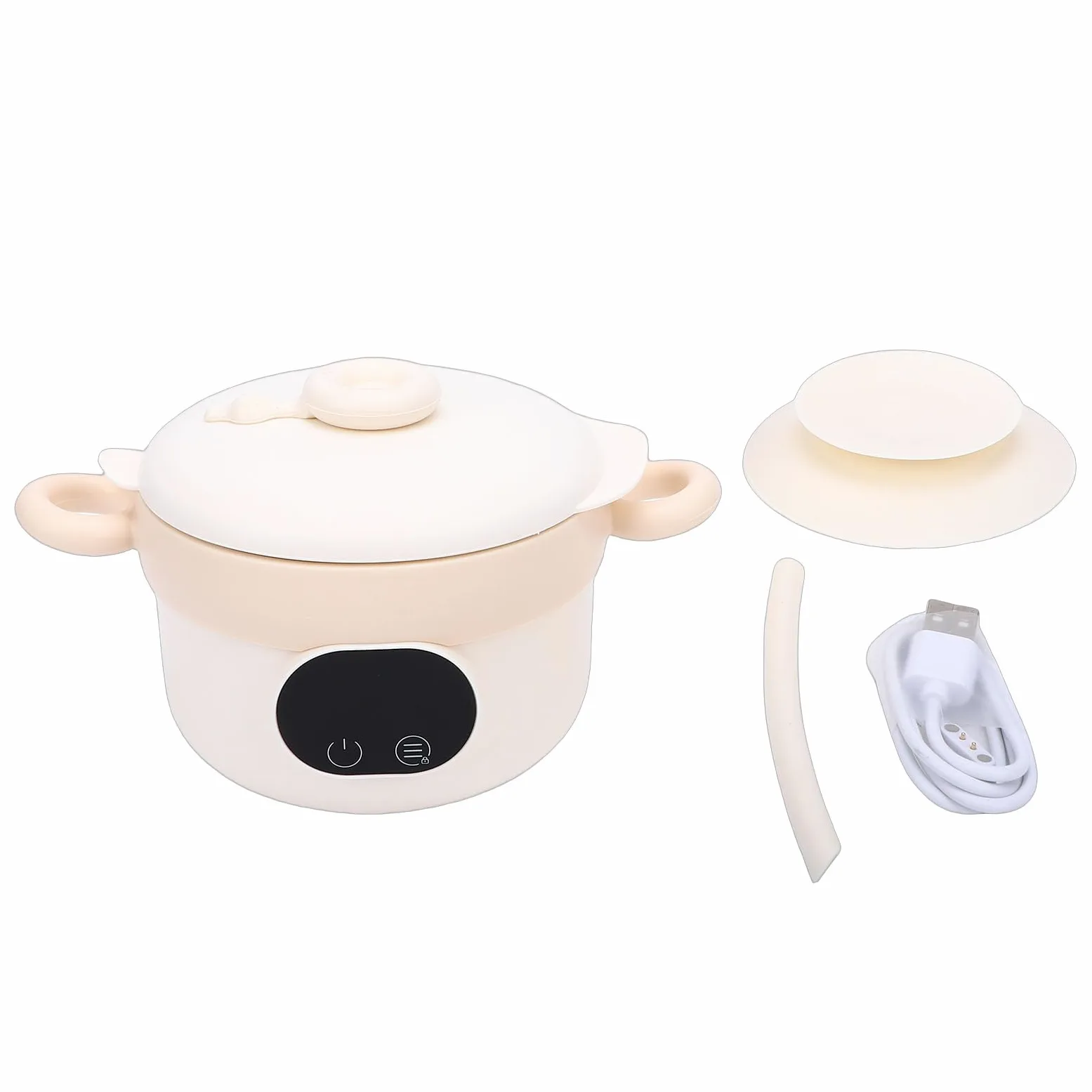 Ejoyous Ciotola per Alimenti Intelligente, Acciaio Inossidabile 304, Riscaldamento Rapido, capacità 470 Ml, Perfetta per Neonati e Bambini Piccoli (Color crema)