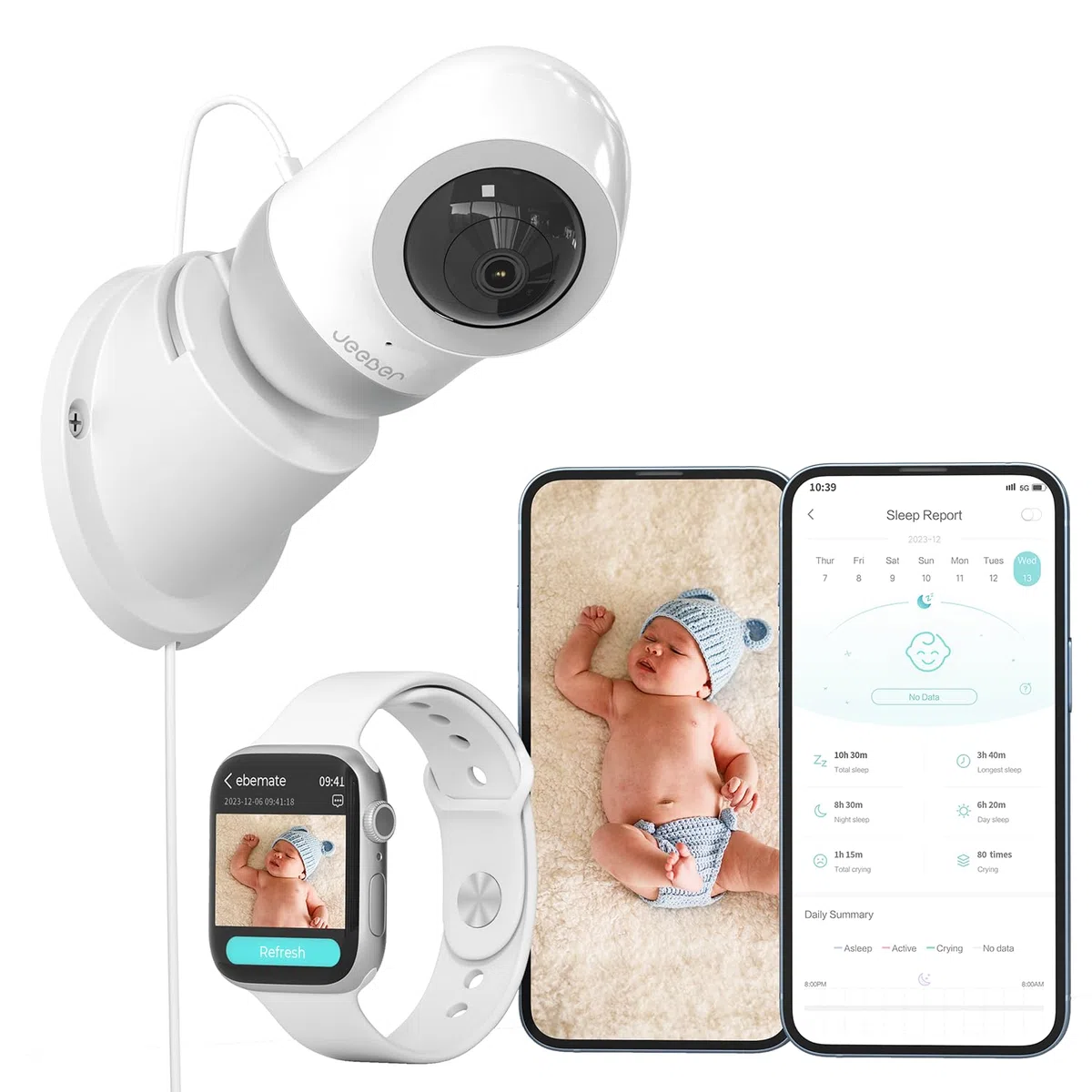 UHD 2,5K Smart Baby Monitor APP -WIFI Telecamera Baby Monitor Con Analisi del Sonno & Rilevamento Viso Coperto, Ninne Nanne, Luce Notturna, Rilevamento Pianto IA,Controllo Tramite APP Cellulare