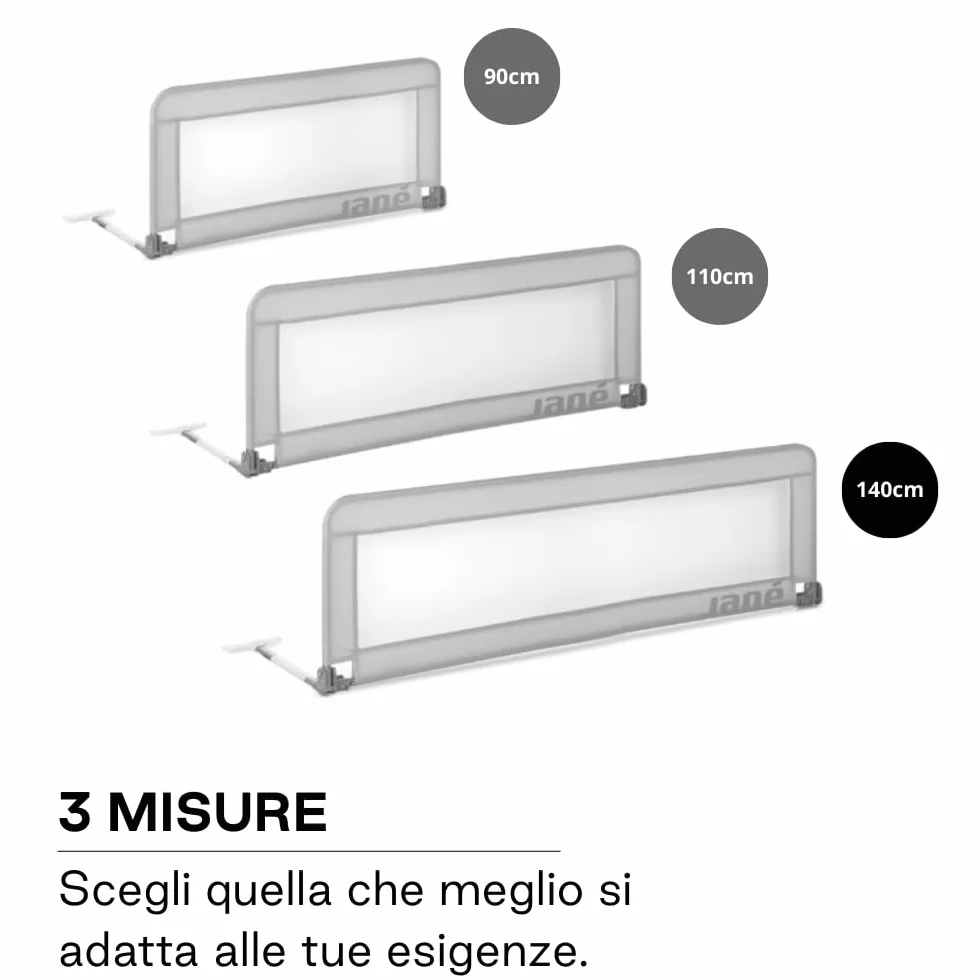 Jané Sponda Letto Ribaltabile 140 cm Extra Alta Traspirante Pieghevole con Borsa Trasporto Grigio