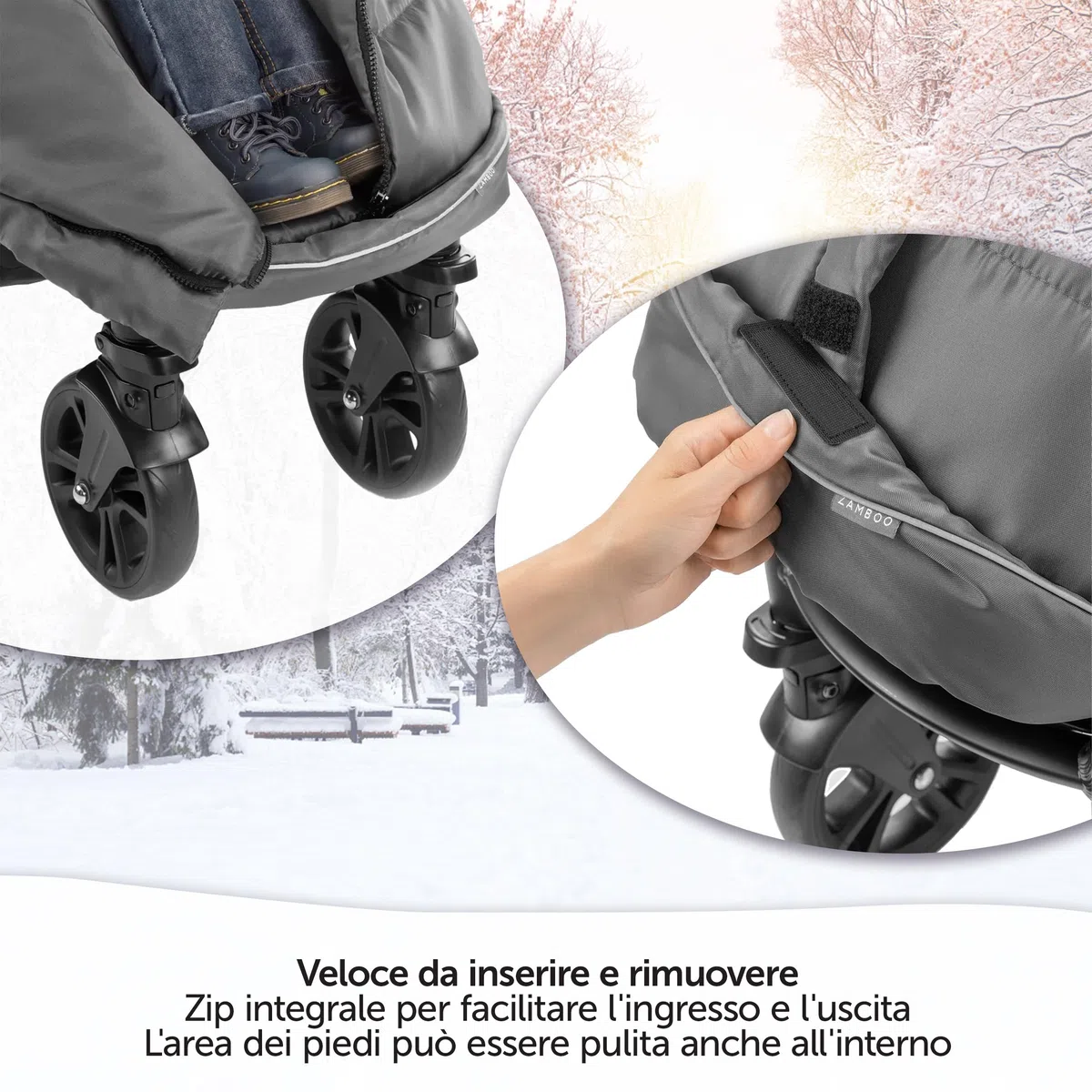 Zamboo Sacco Passeggino Invernale e per Carrozzine - Coprigambe Passeggino Universale Invernale con Banda Riflettente, con Borsa - Grigio