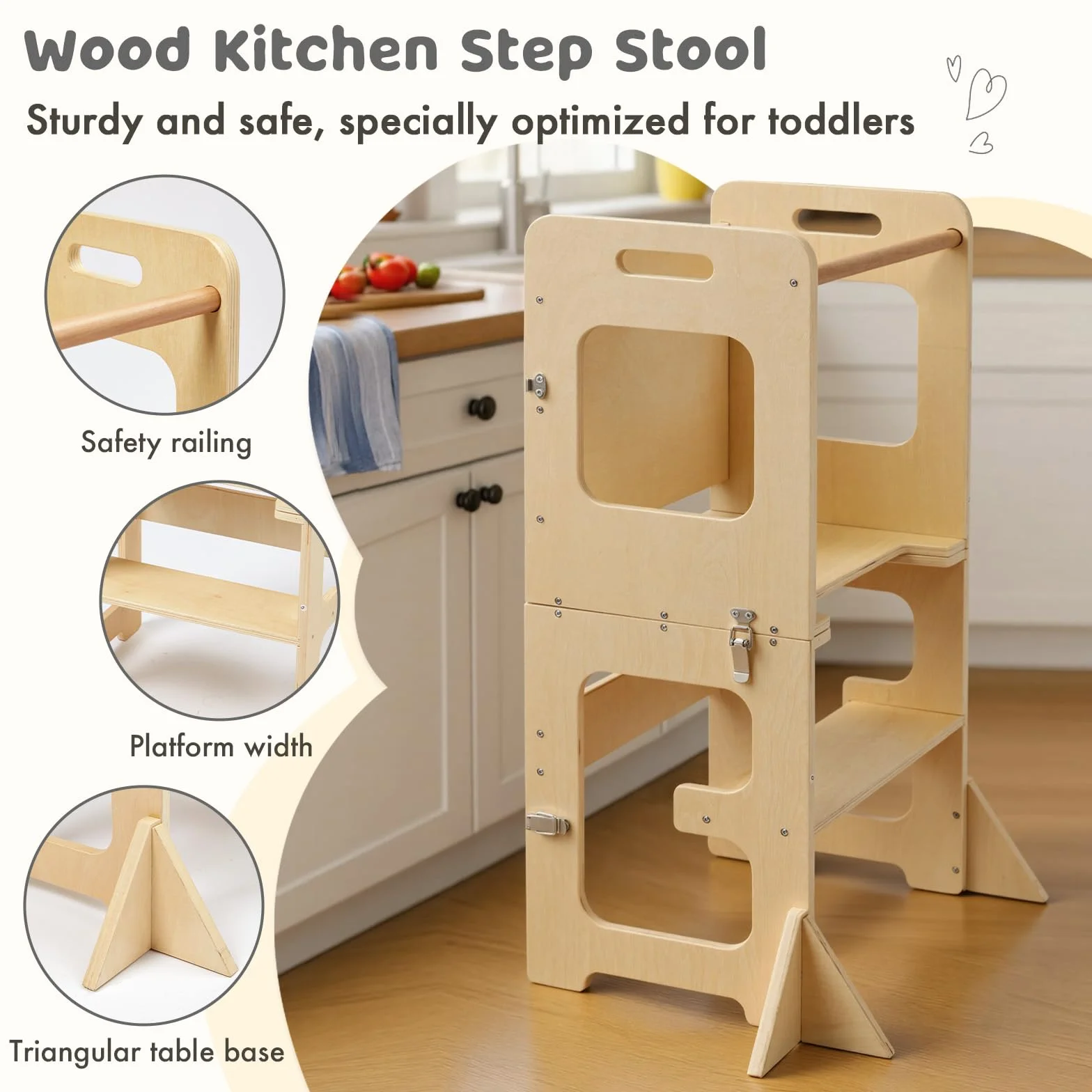 Labebe Montessori Torre per bambini 3 in 1 pieghevole didattica Scala Sgabello con lavagna Legno torretta utensili da cucina 18 mesi