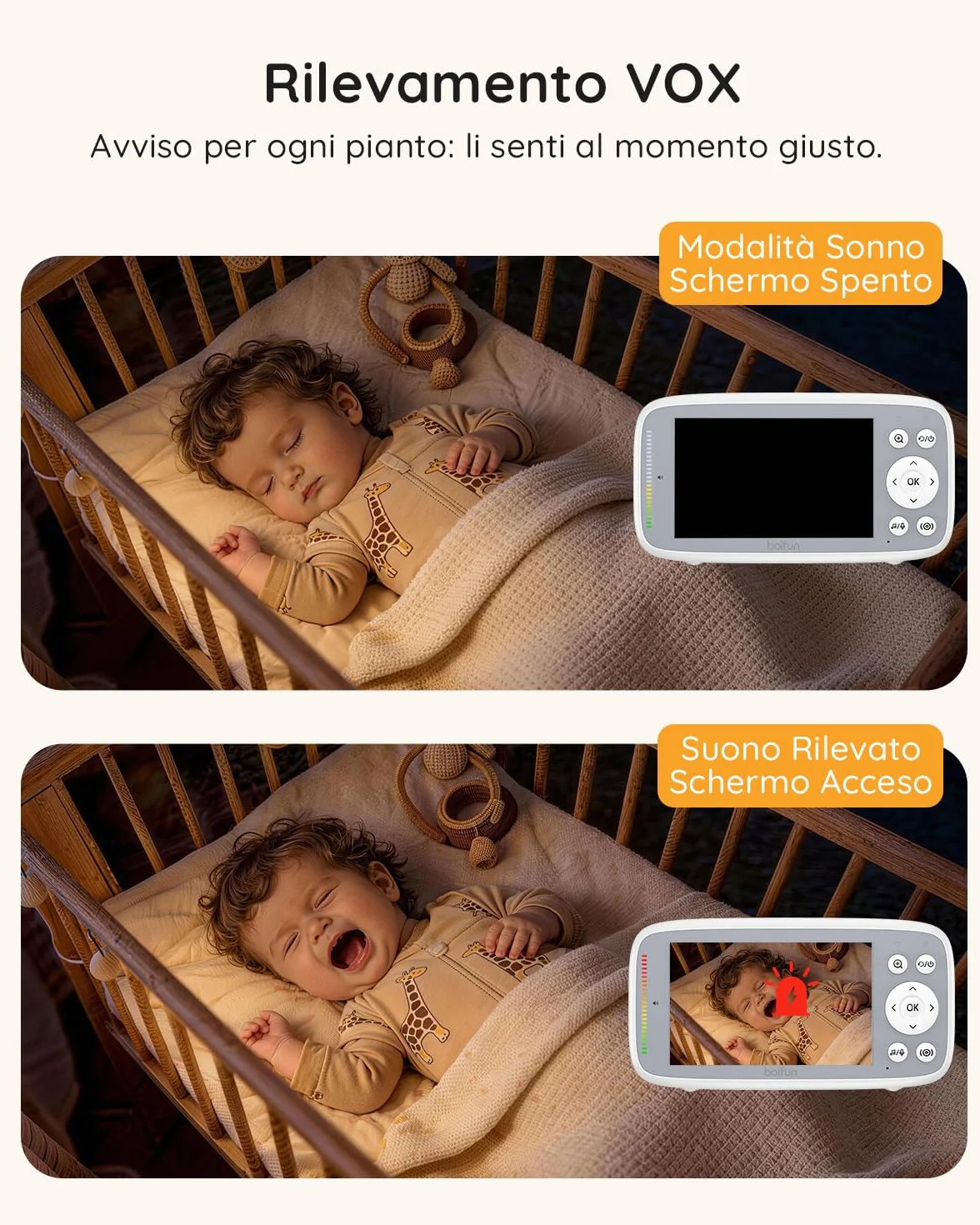 Baby Monitor Schermo IPS 4" 720P Visione Notturna Autonomia 11 Ore Zoom 3x Senza WiFi
