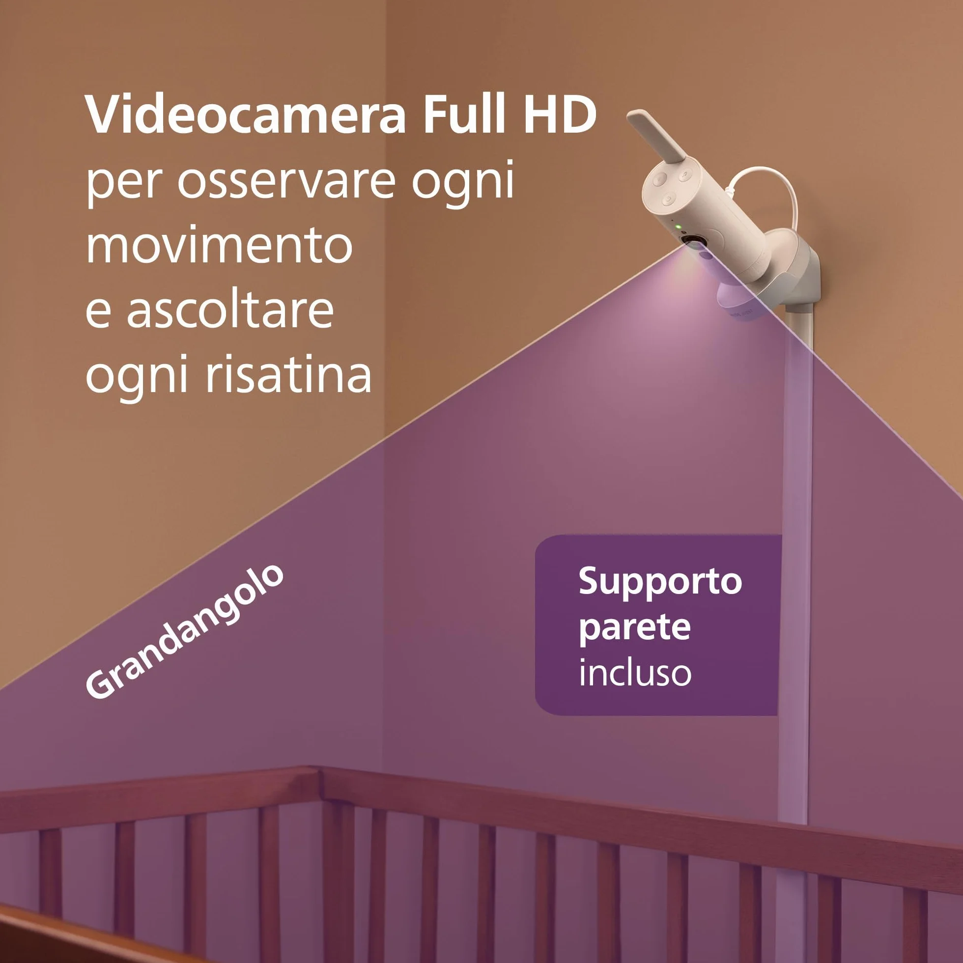 PHILIPS Avent Baby Monitor SCD974/26 HD 1080p videocamera con IA sonno respirazione pianto DEKRA sicurezza