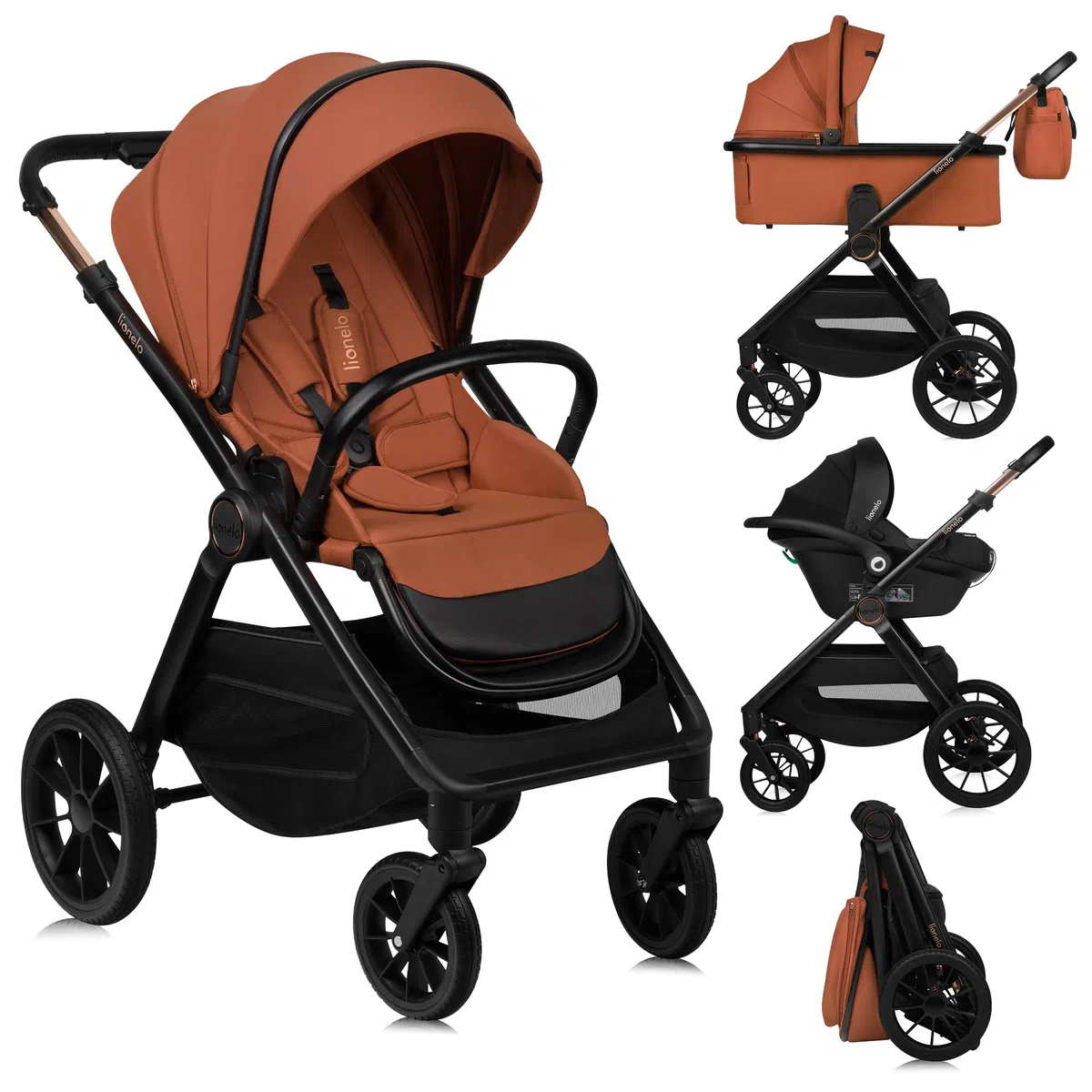 LIONELO LAYLA 3 in 1 Passeggino combinato Passeggino da 0 a 48 mesi fino a 22 kg, Navicella fino a 9 kg, Seggiolino auto fino a 13 kg, AiryDots, Ruote in PU girevoli a 360°, Sospensione completa