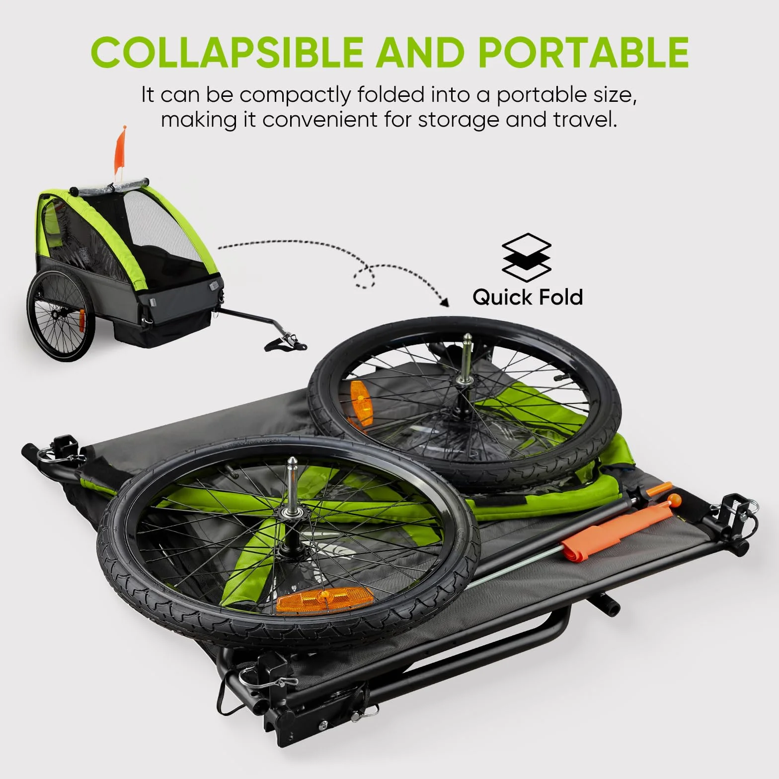 SEPNINE Rimorchio per bambini, a due posti, per fuoristrada, cinture di sicurezza integrate, pieghevole con freno a mano, per 1-2 bambini, max. 40 kg