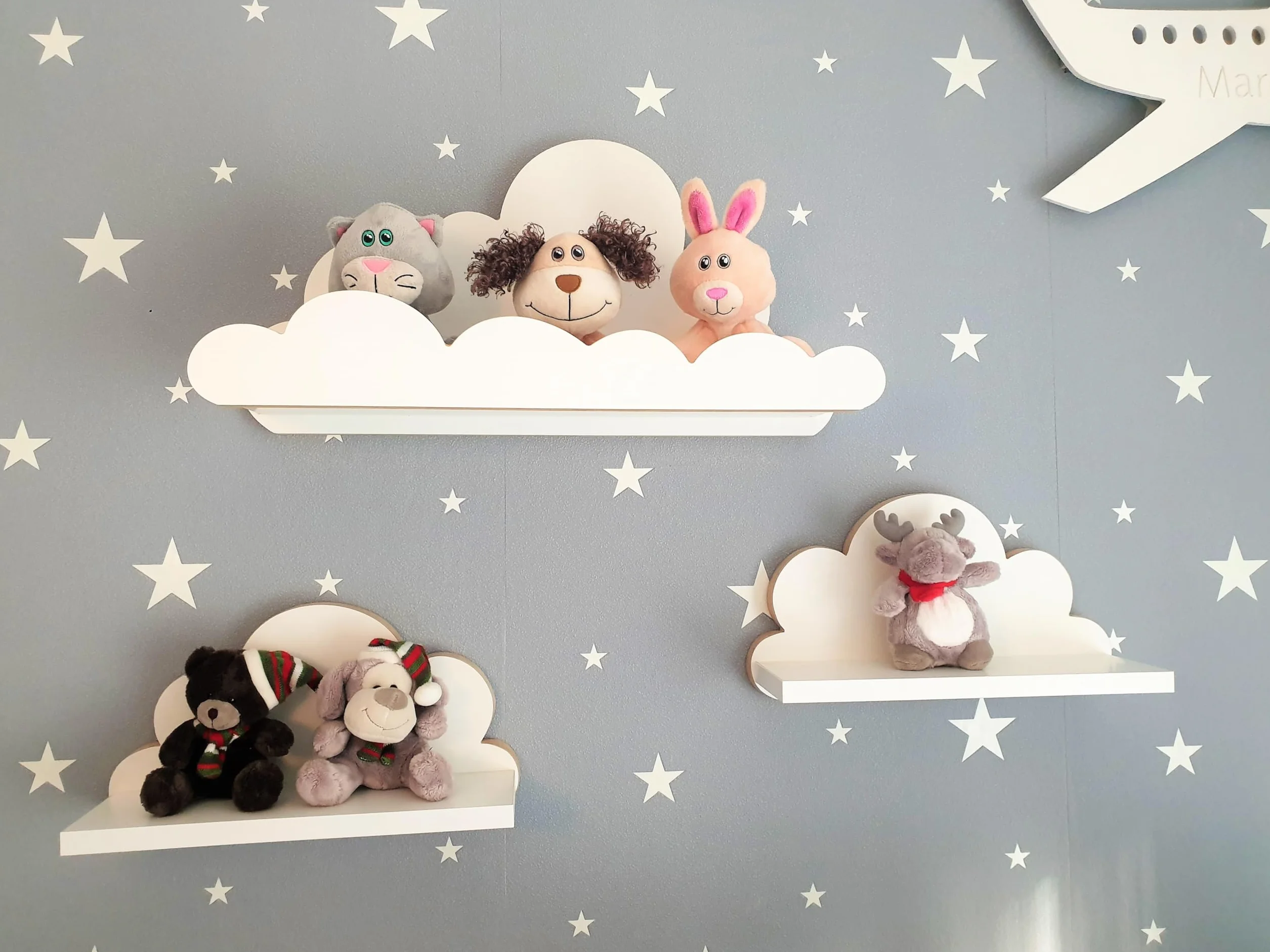 Scaffale a nuvola per cameretta bambini 3 pezzi mensola parete bianco legno stile scandinavo decorazione con kit