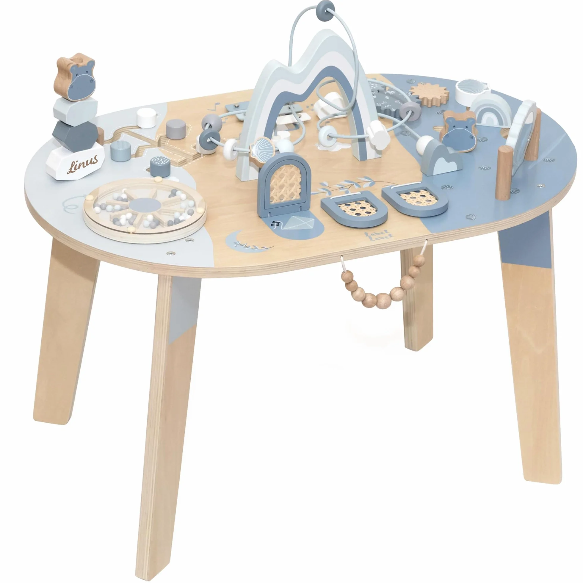 Label Label Personalizzato Tavolo attività in Legno Blu – stimola la motricità fine & Gioco sensoriale per Bambini dai 24 Mesi