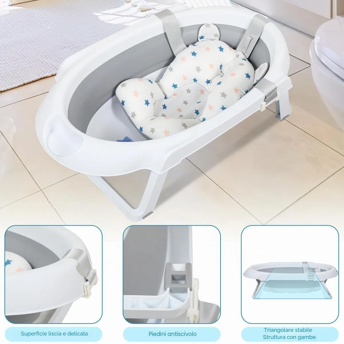 Ikodm Vasca da Bagno per Neonati con Supporto, Vasca da Bagno con Tappetino da Bagno, Scarico, Supporto, Vasca da Bagno Pieghevole, Vasca per Bambini con Supporto Sicura per il Tuo Neonato - Vasca da