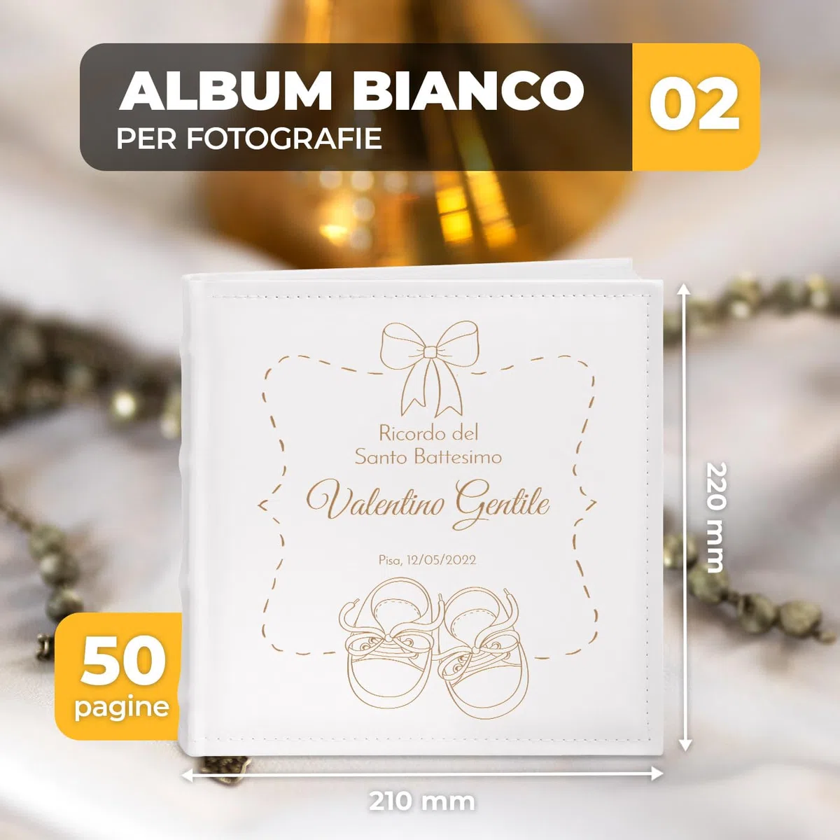 Maverton Album Fotografico - Copertina in Pelle Sintetica Personalizzata con Stampa - 100 Pagine con Tasche - 200 foto 10x15cm - regali neonato, regali bambini